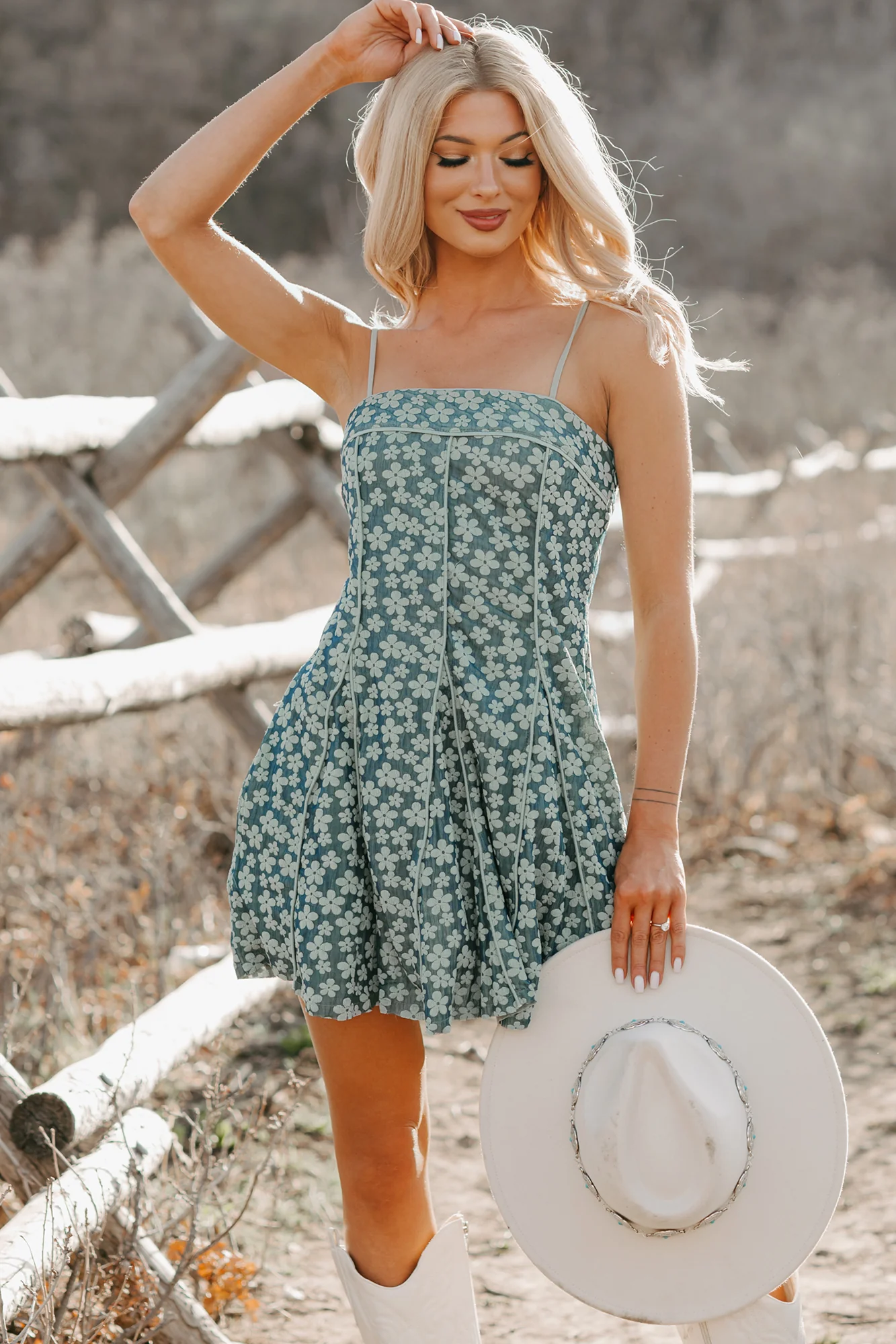 Charming Glow Sleeveless Floral Mini Dress (Teal) - Image 8