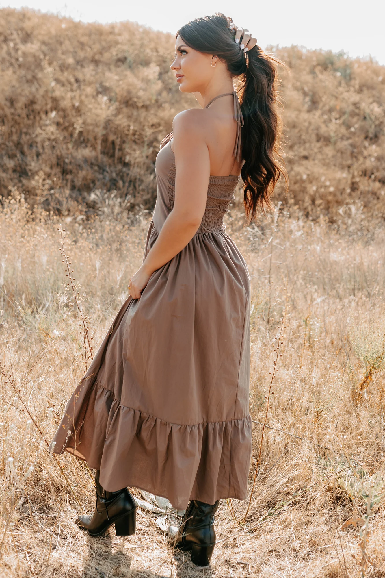 Charming The Night Halter Maxi Dress (Chocolate) - Image 3
