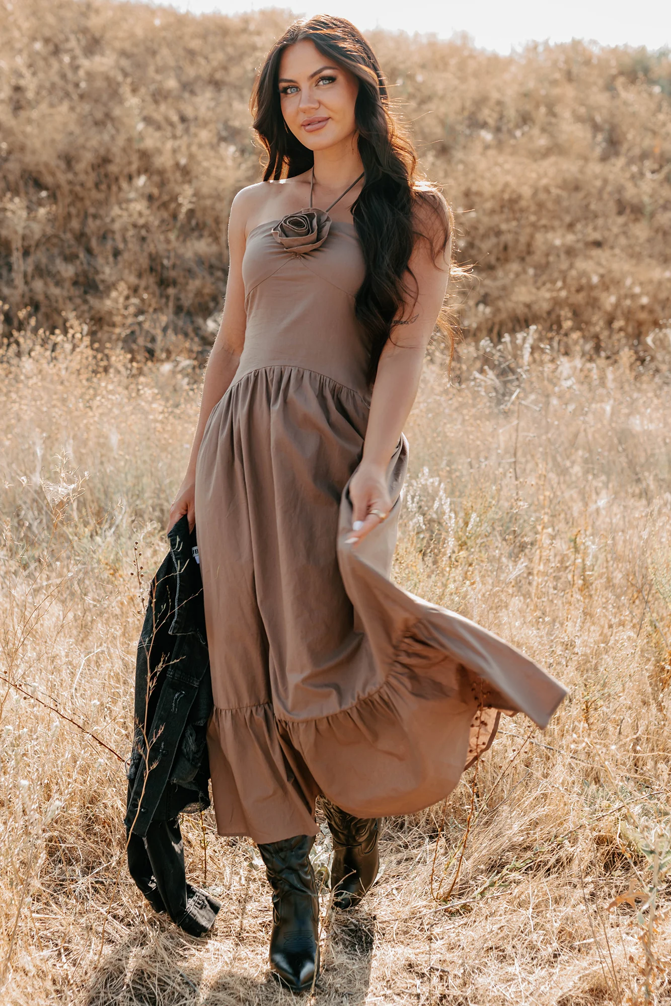 Charming The Night Halter Maxi Dress (Chocolate) - Image 4