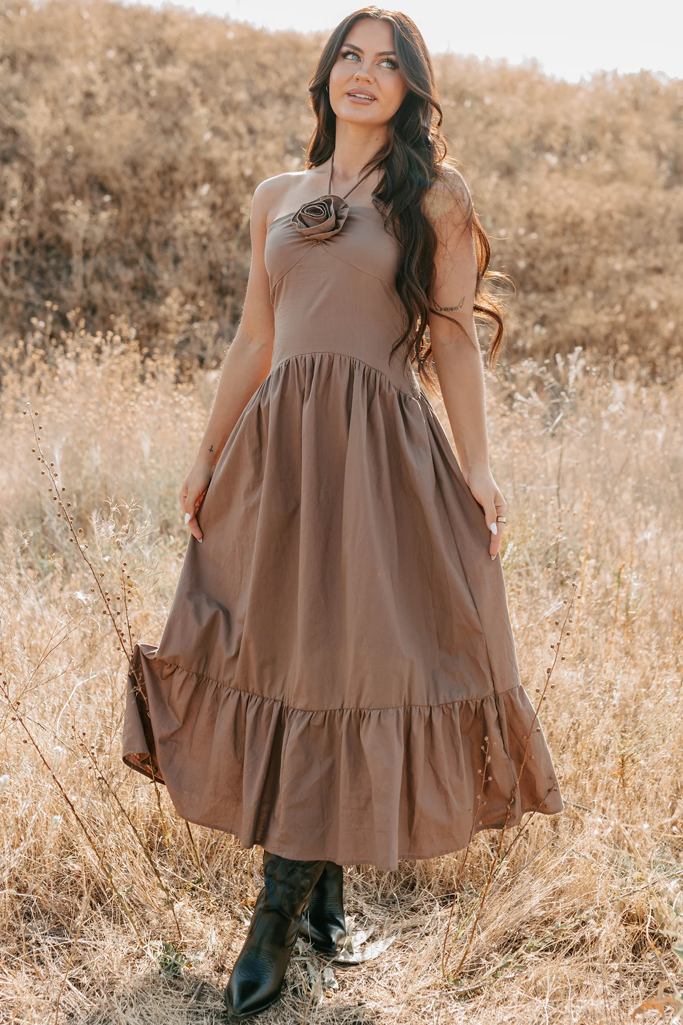 Charming The Night Halter Maxi Dress (Chocolate) - Image 5