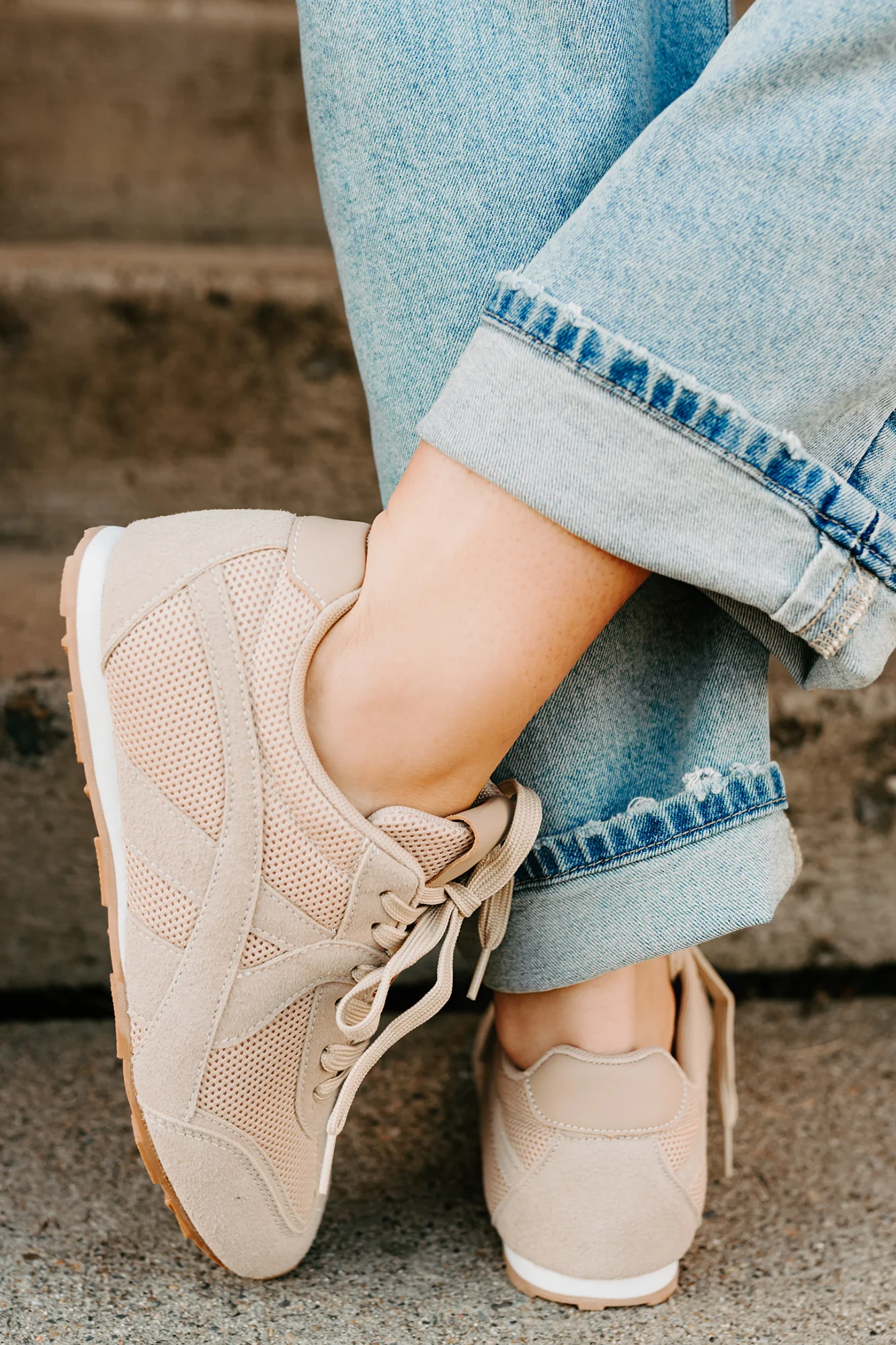 Chase The Wins Lace-Up Mesh Sneakers (Taupe) - Image 2