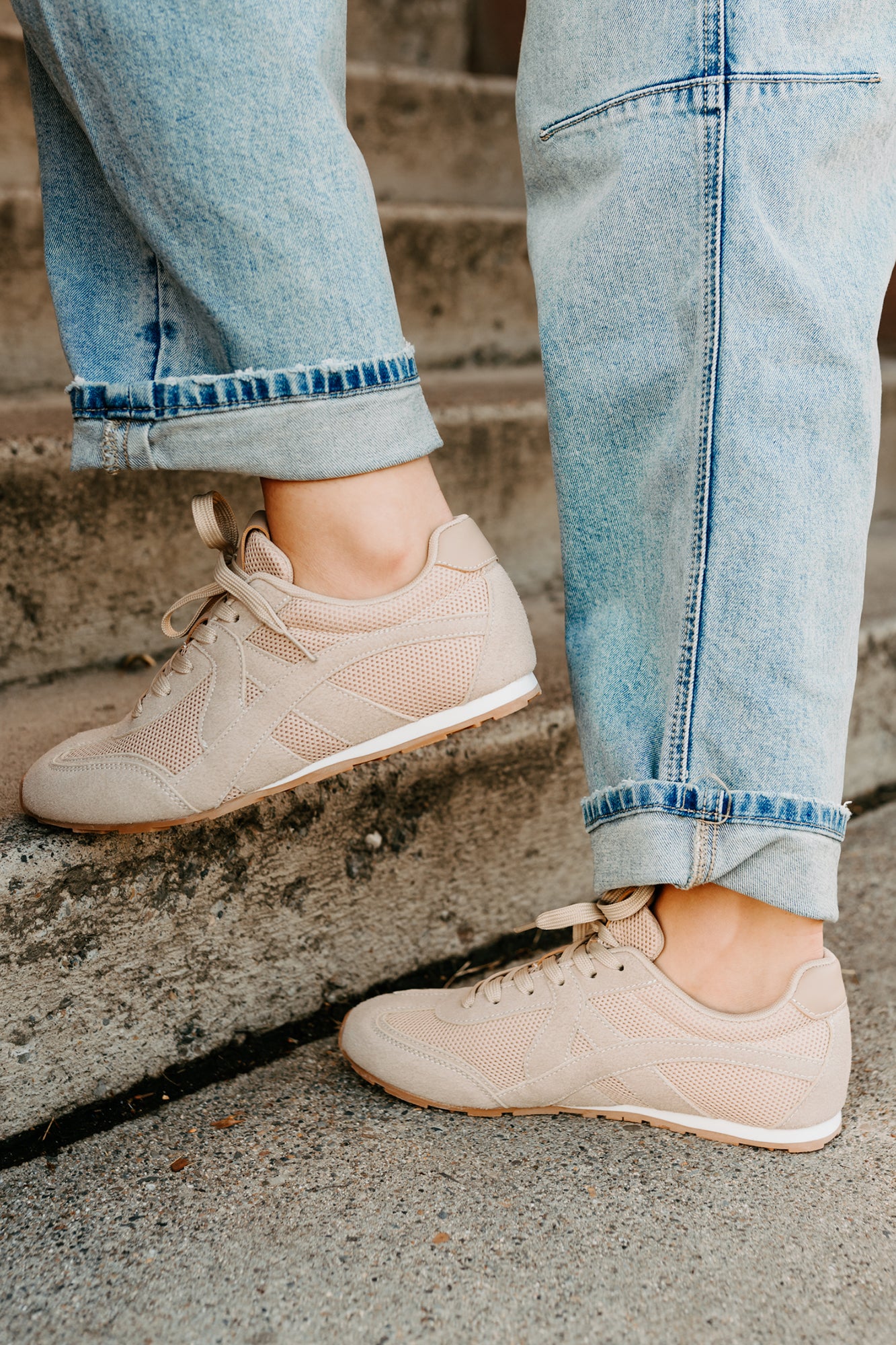 Chase The Wins Lace-Up Mesh Sneakers (Taupe) - Image 4