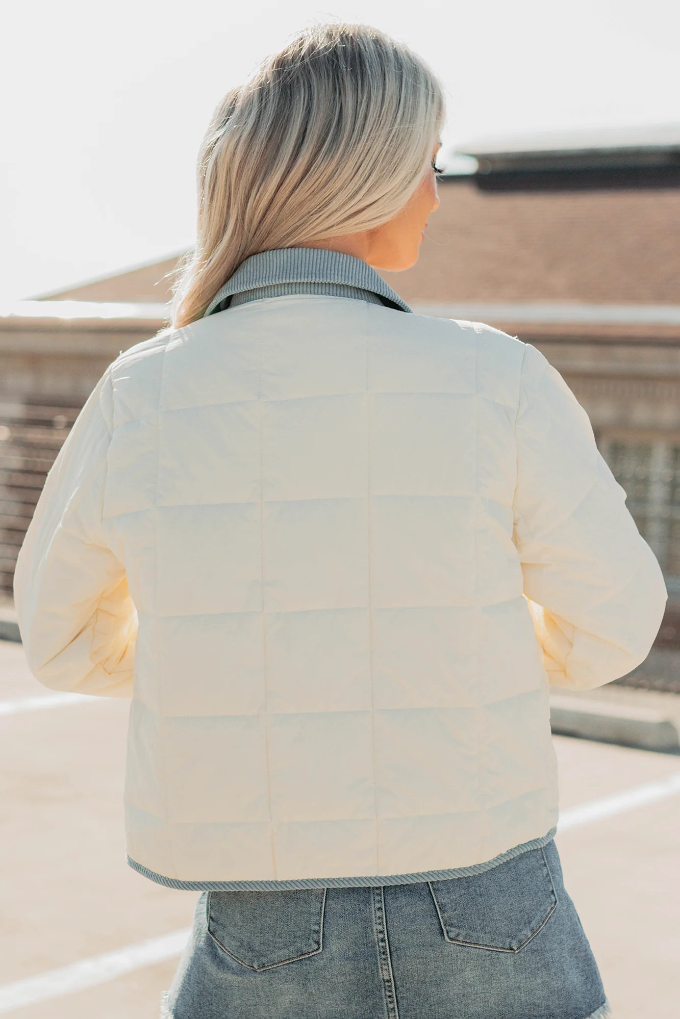 Chasing Dreams Contrast Seam Puffer Jacket (Ecru) - Image 3