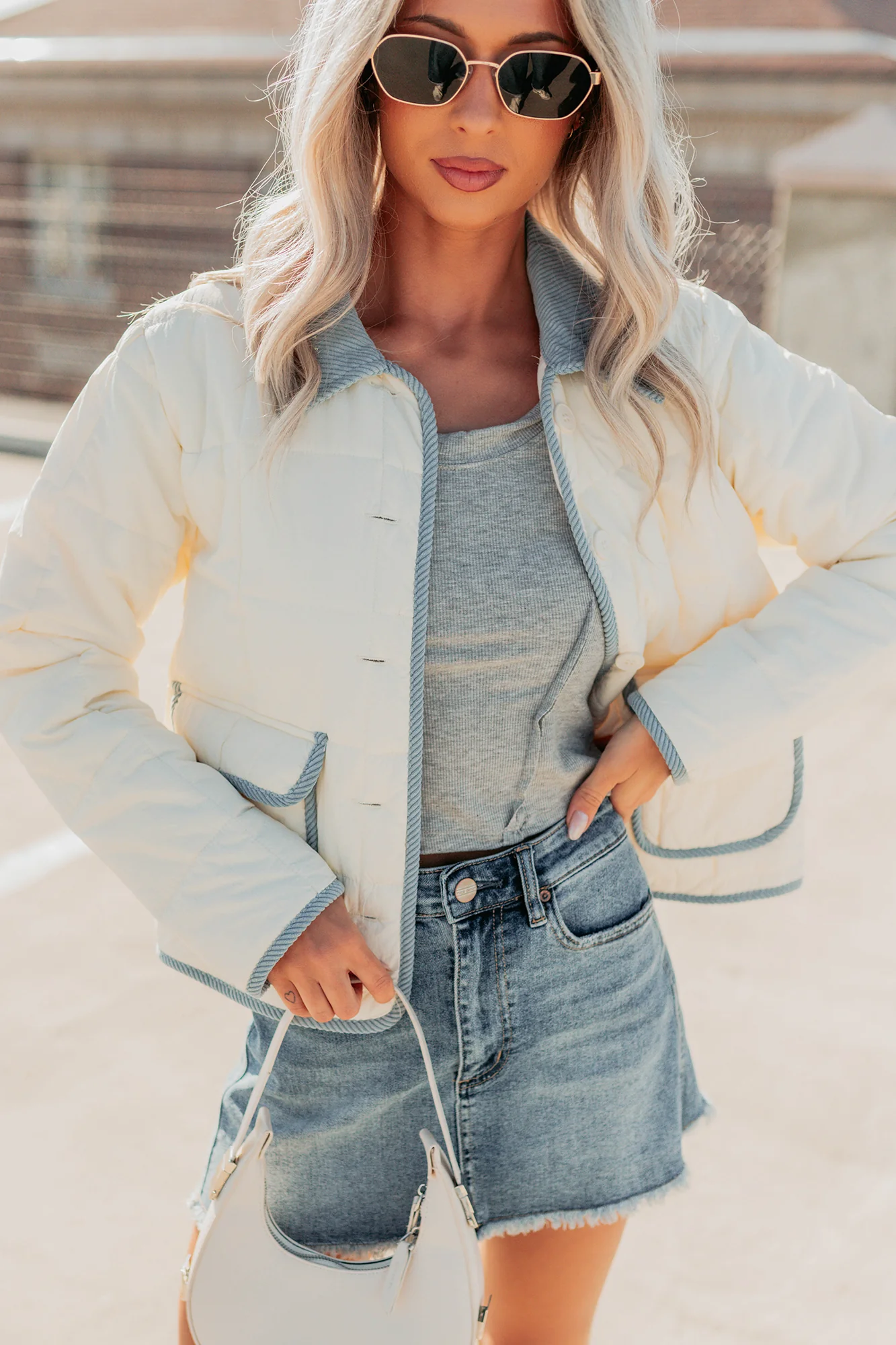 Chasing Dreams Contrast Seam Puffer Jacket (Ecru) - Image 5