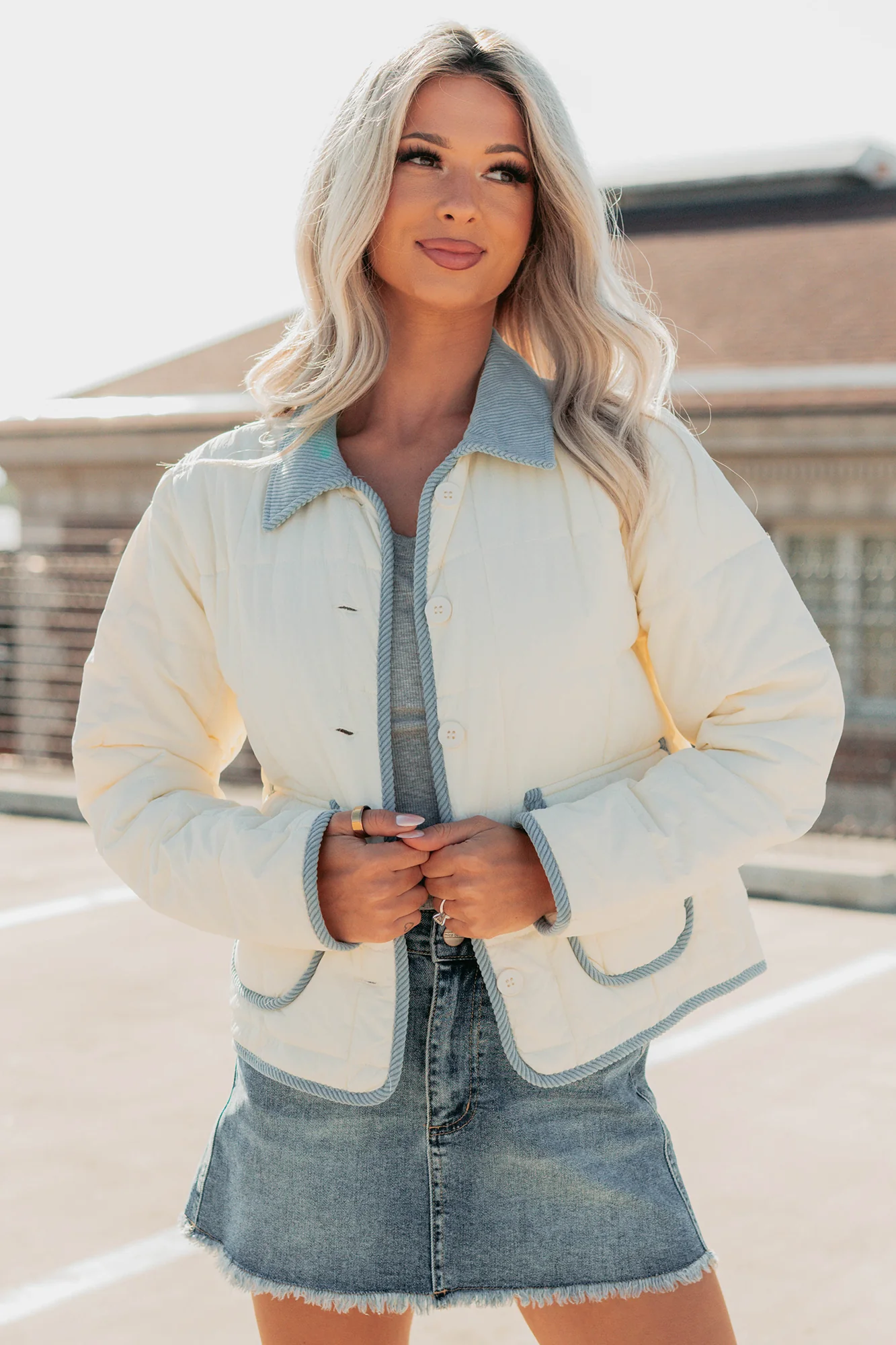 Chasing Dreams Contrast Seam Puffer Jacket (Ecru) - Image 7