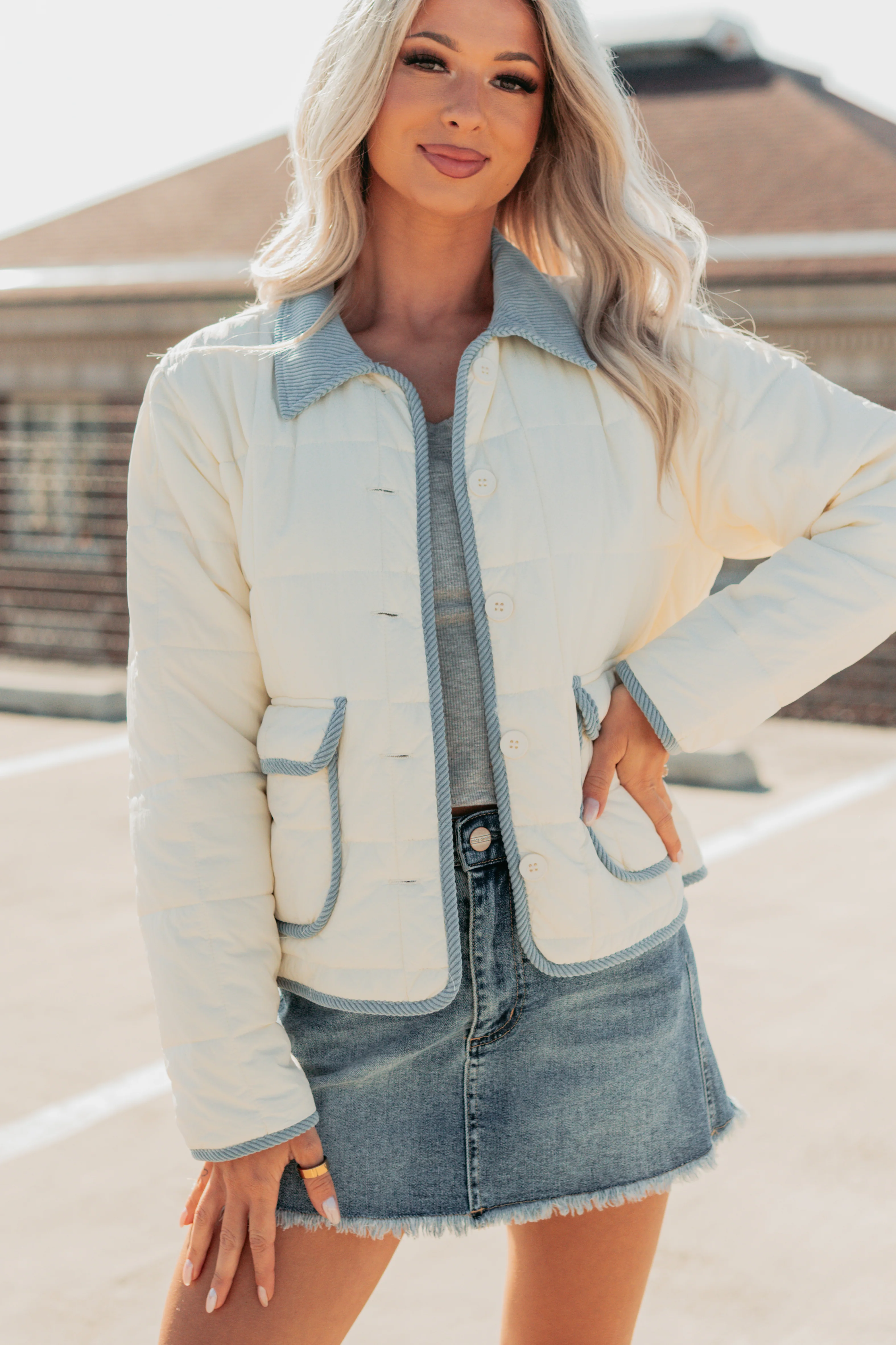 Chasing Dreams Contrast Seam Puffer Jacket (Ecru) - Image 8