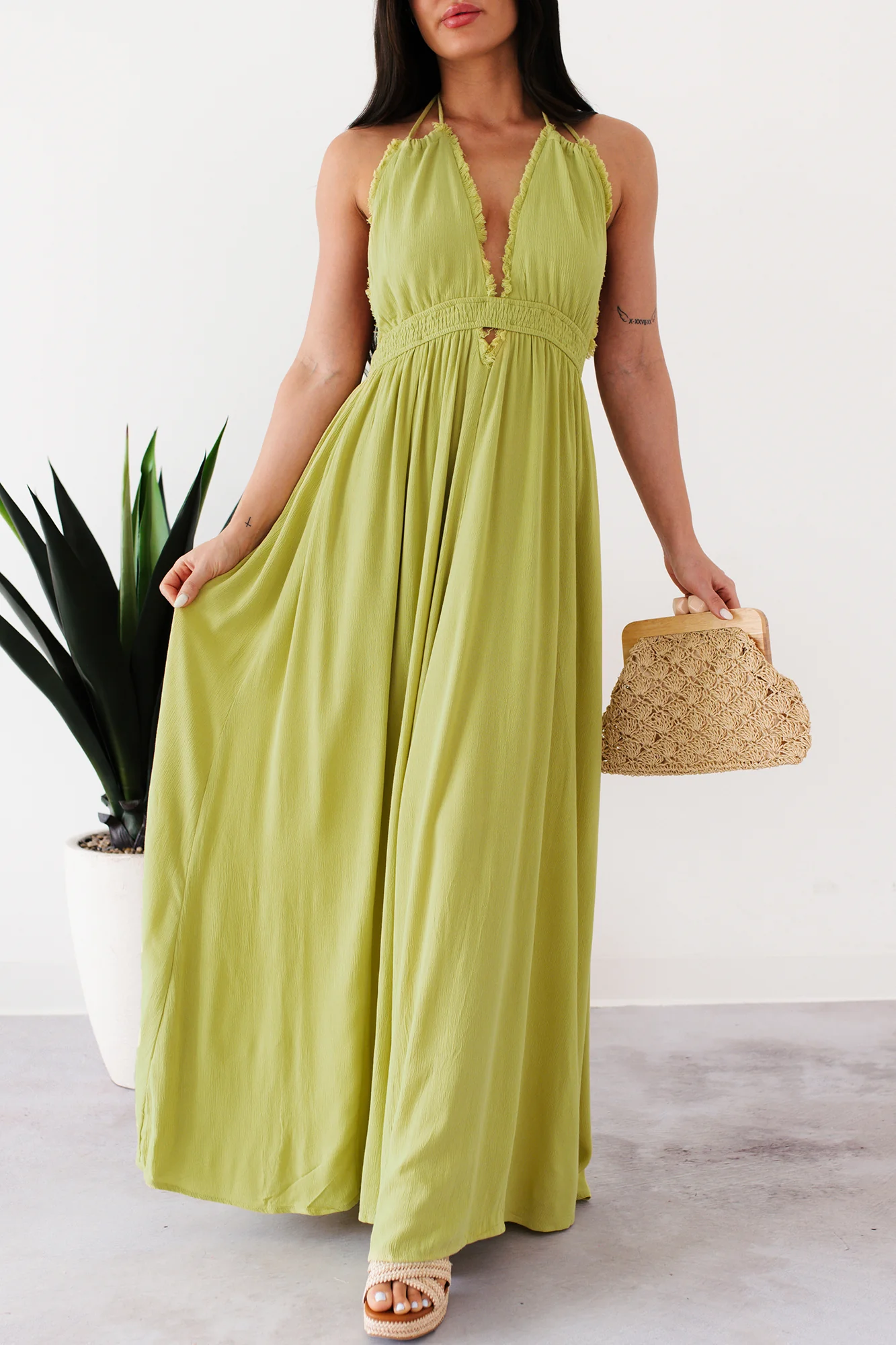 Chasing Glances Halter Maxi Dress (Matcha) - Image 2
