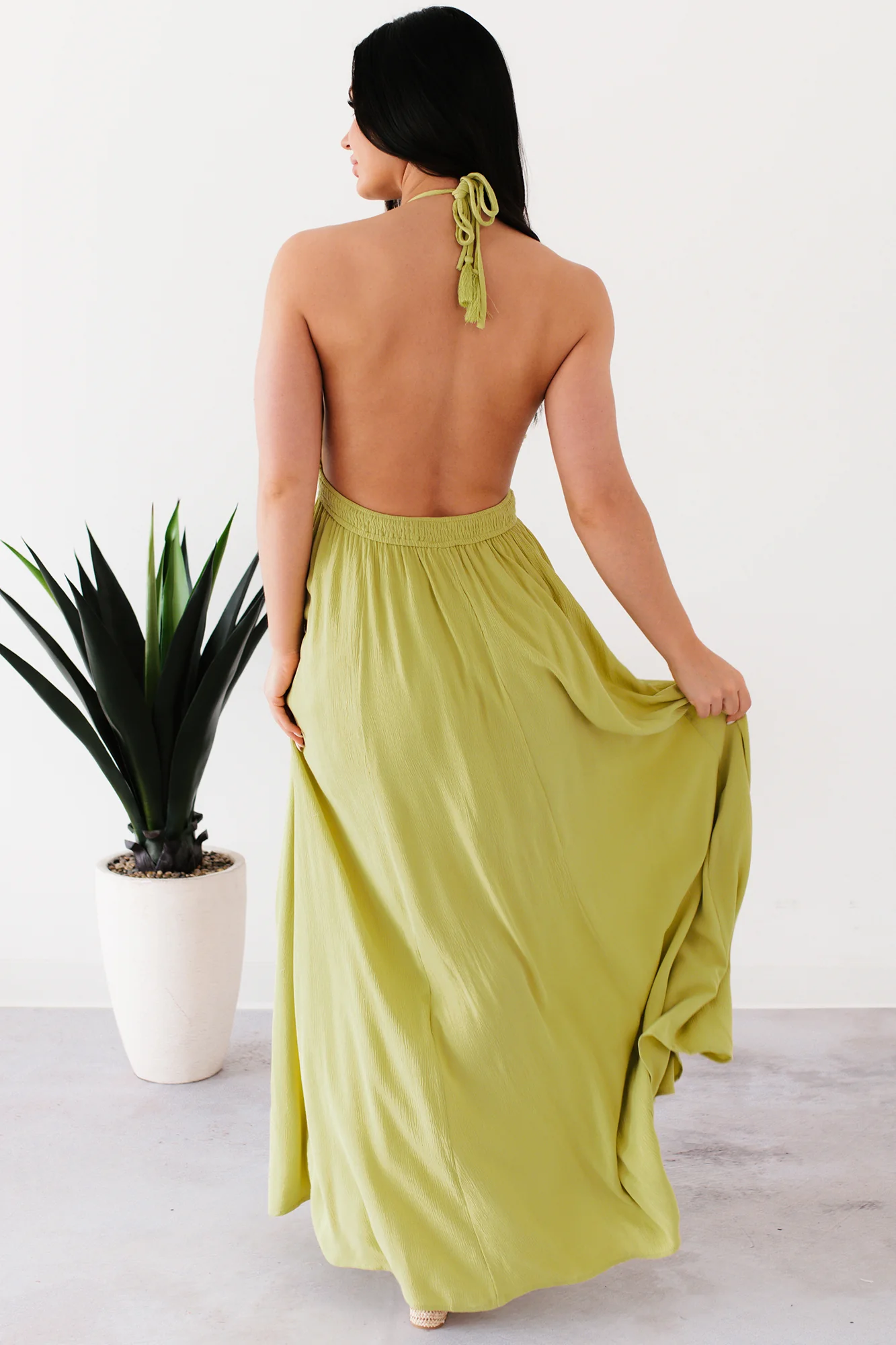 Chasing Glances Halter Maxi Dress (Matcha) - Image 3