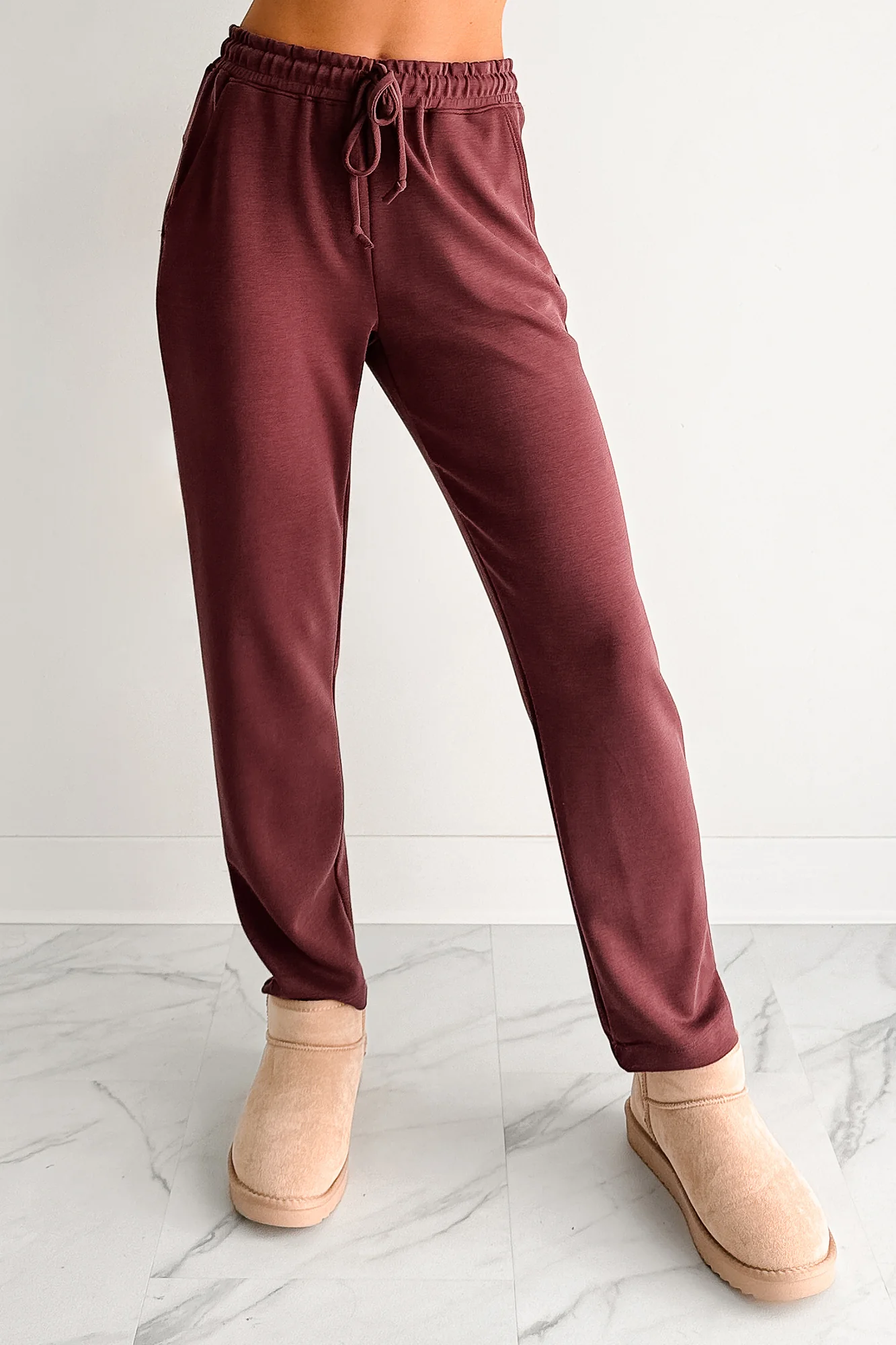 Chasing Goals Soft Front Tie Cropped Jogger Pants (Maroon) - Image 2