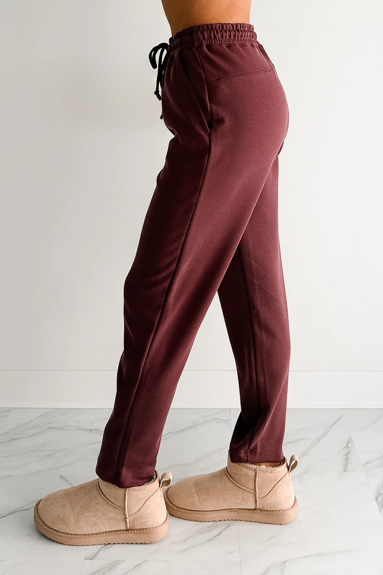 Chasing Goals Soft Front Tie Cropped Jogger Pants (Maroon) - Image 3
