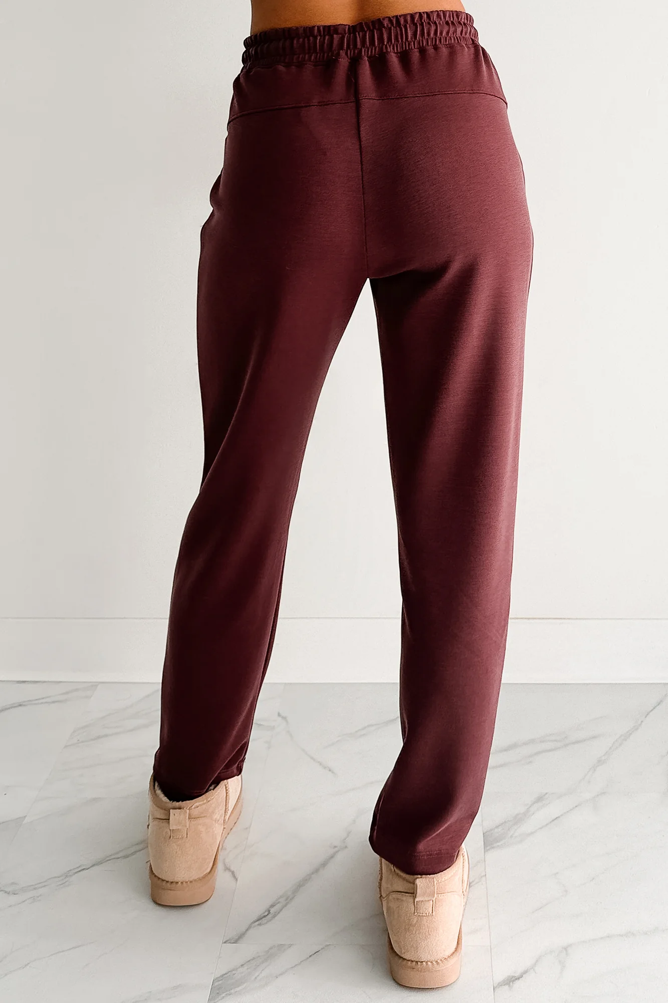 Chasing Goals Soft Front Tie Cropped Jogger Pants (Maroon) - Image 4