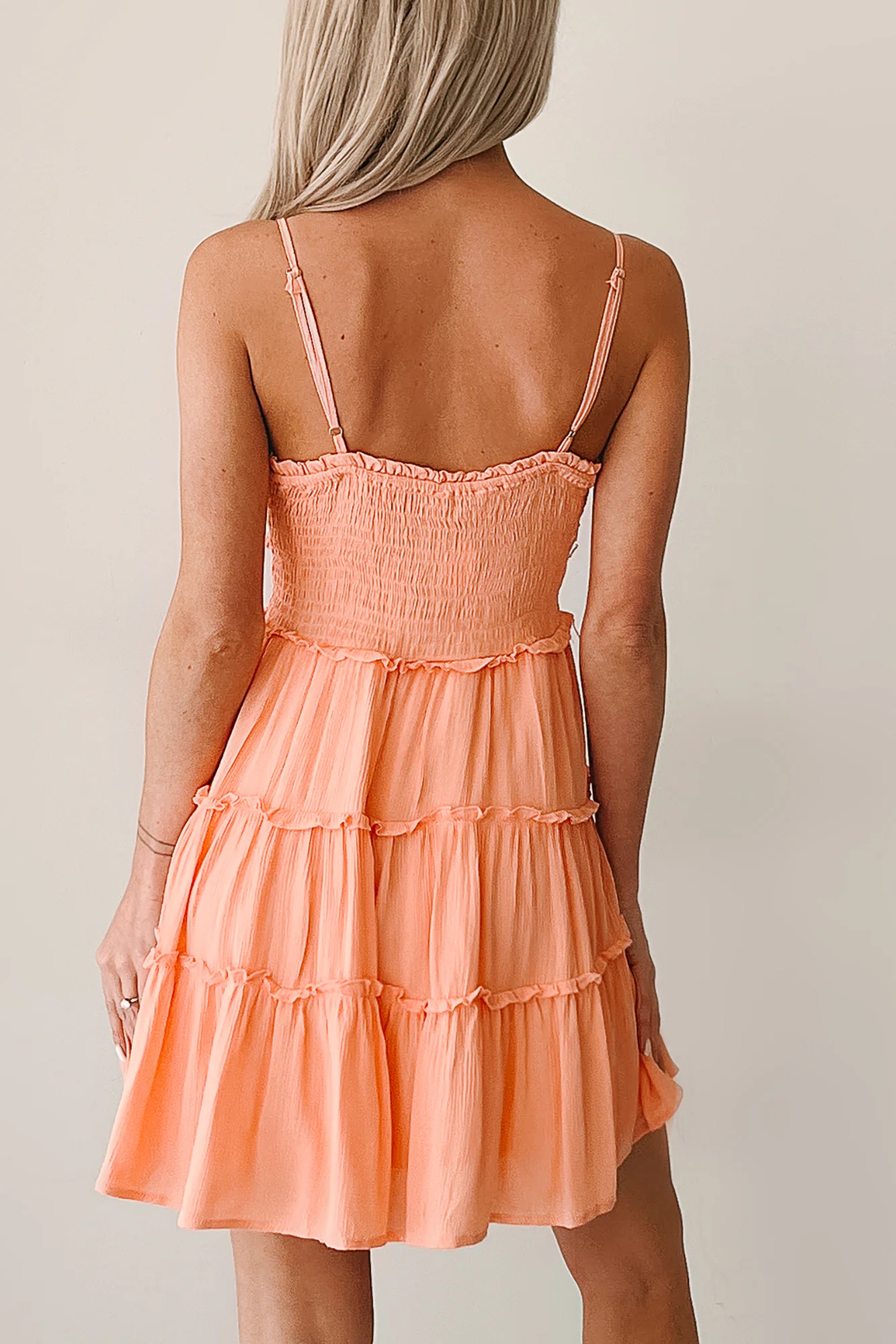 Chasing Stardust Tiered Mini Dress (Light Orange) - Image 4