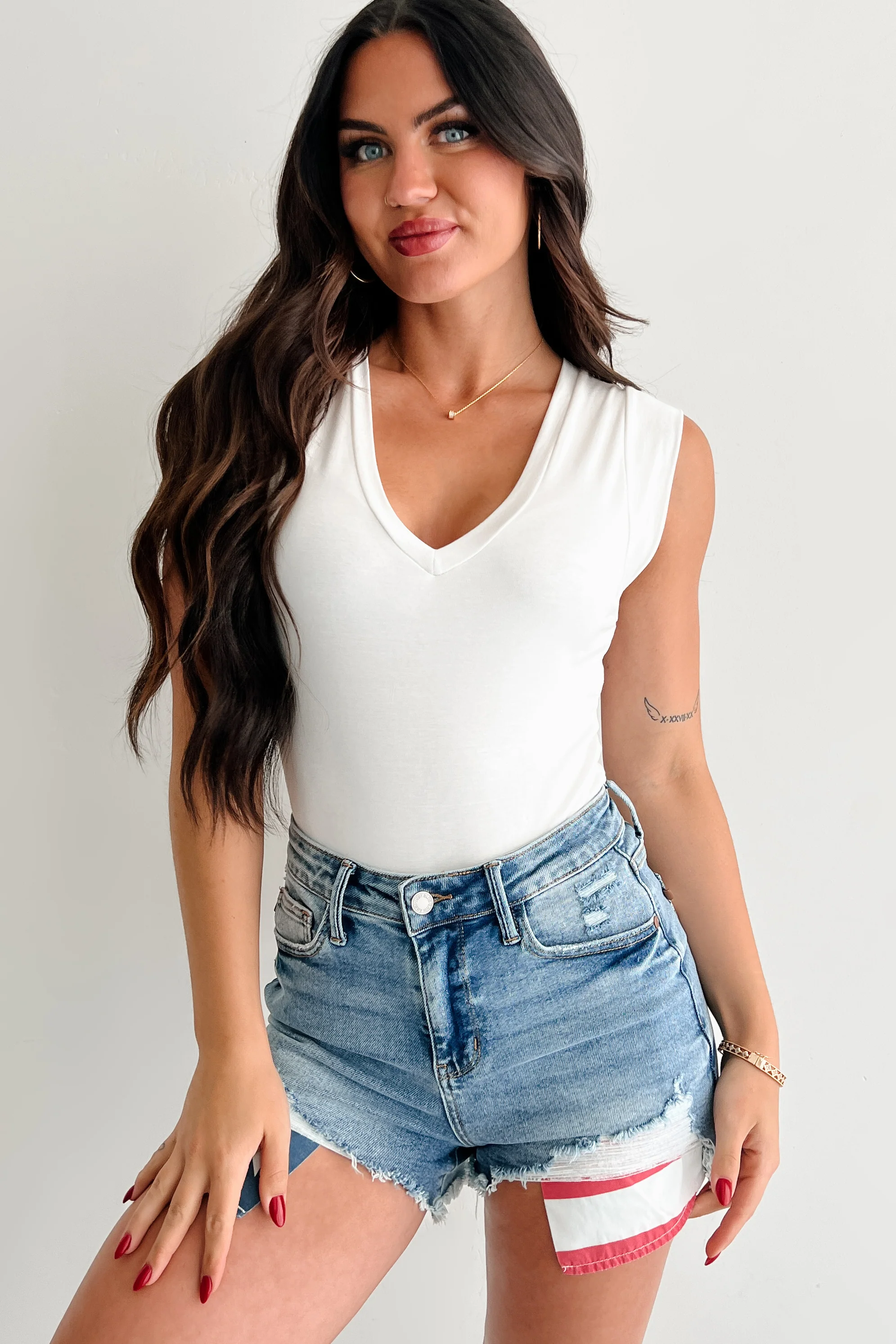Chasing Stillness V Neck Cap Sleeve Bodysuit (Ivory) - Image 11
