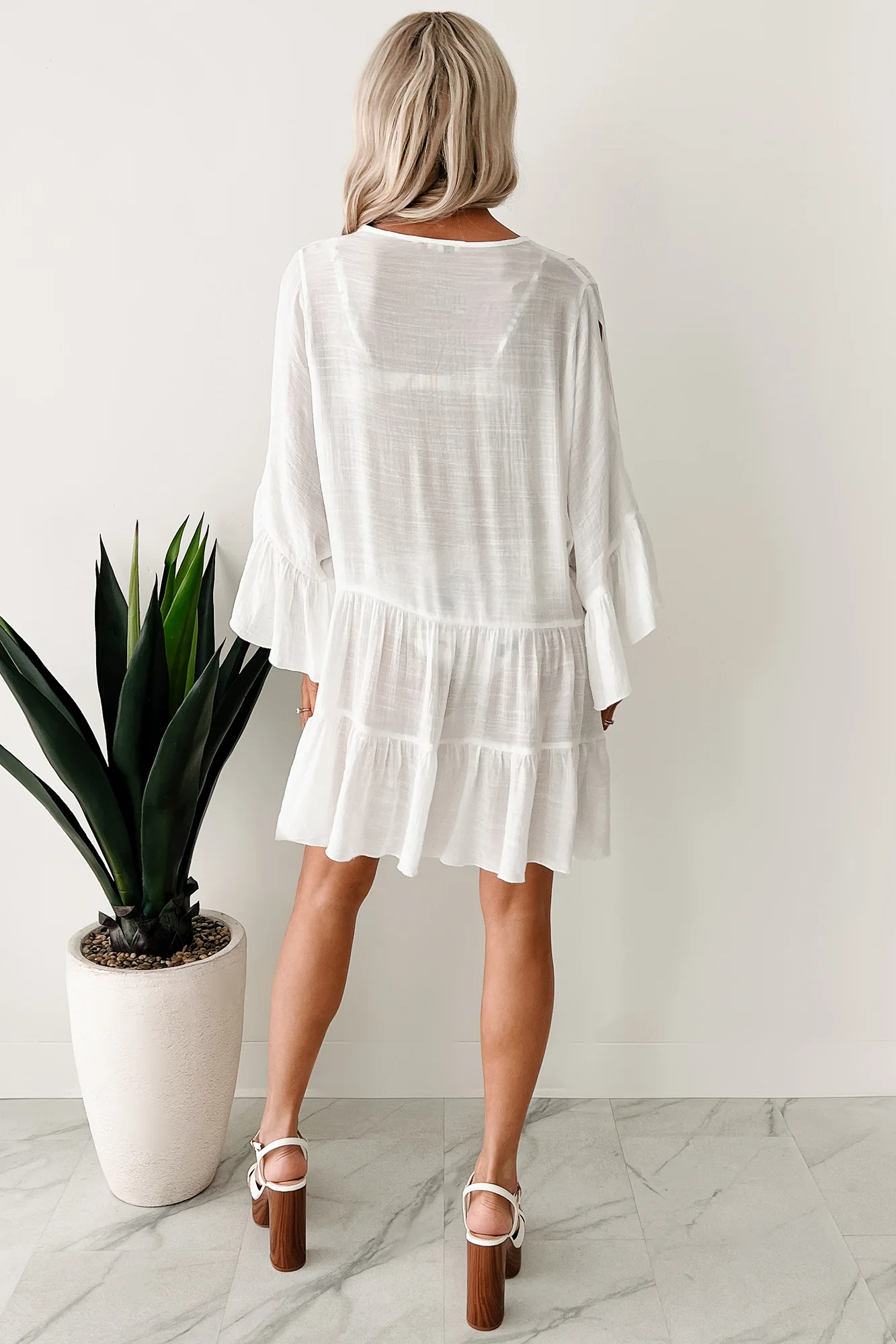Chasing Waves Linen Cover Up Dress (White) - Image 4