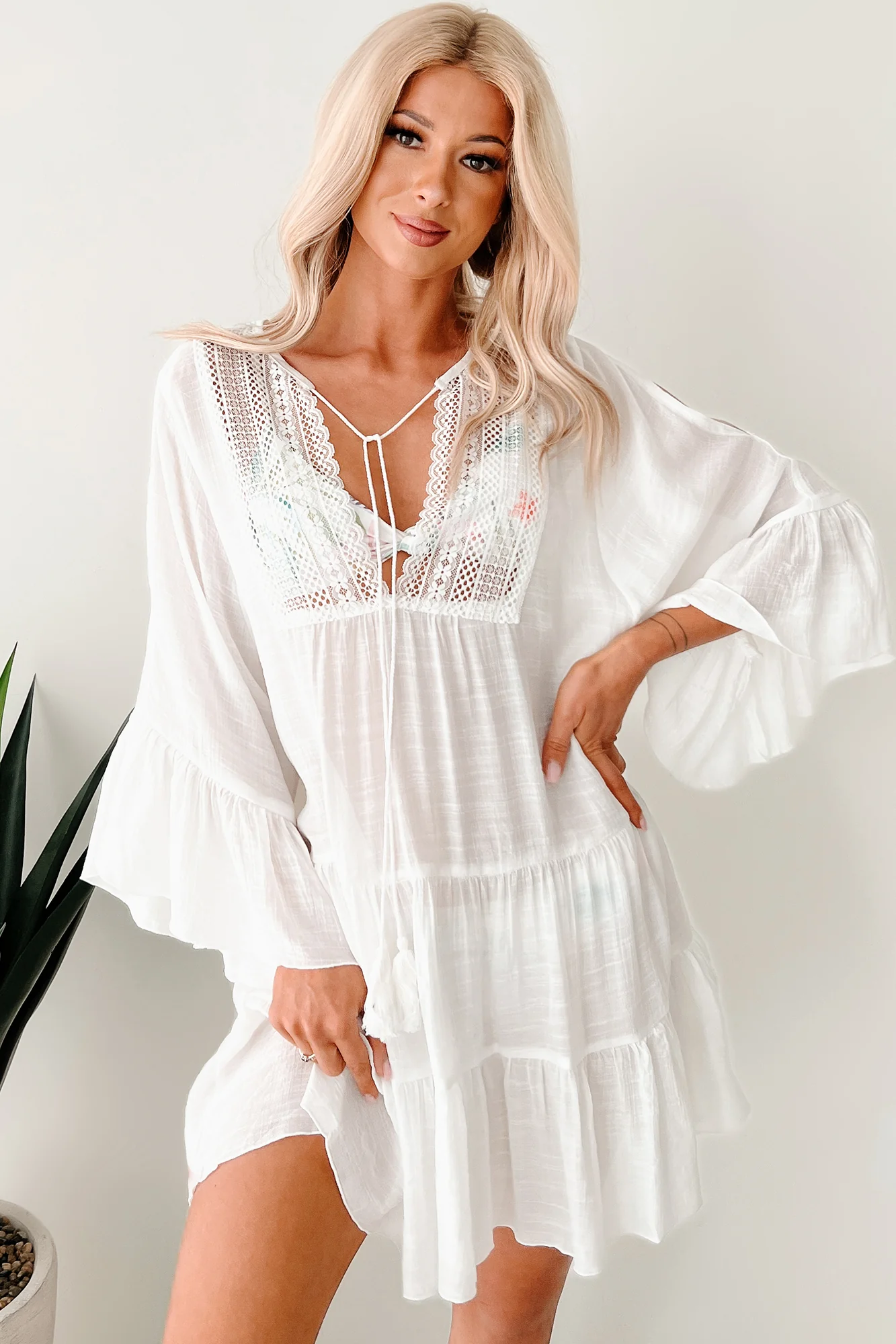 Chasing Waves Linen Cover Up Dress (White) - Image 7
