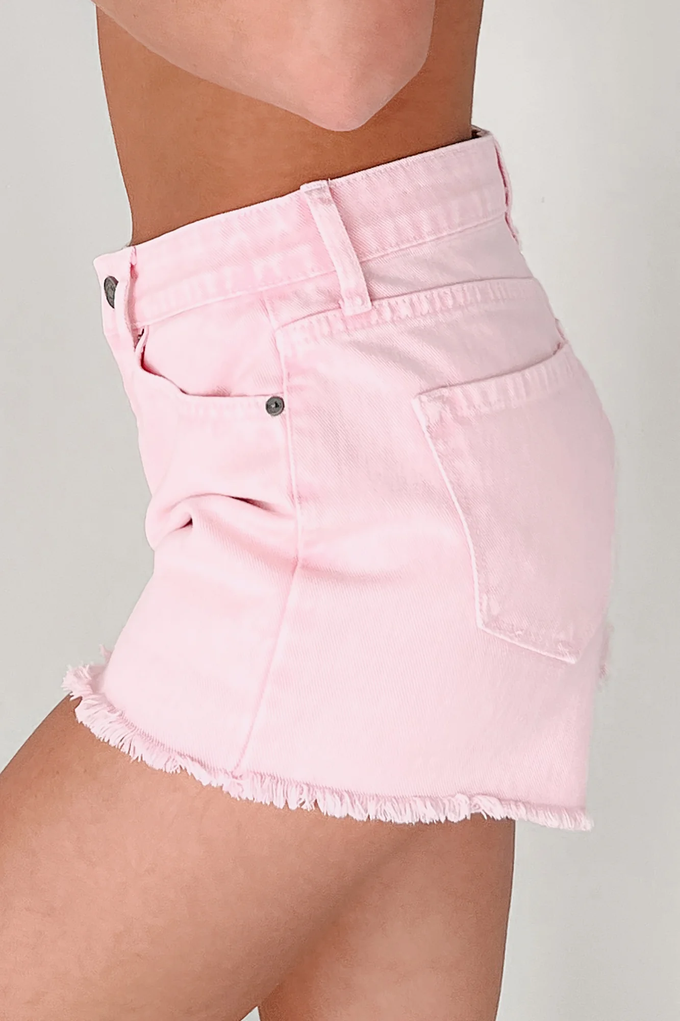Cheyenne High Rise Frayed Kancan Denim Shorts (Pink) - Image 3
