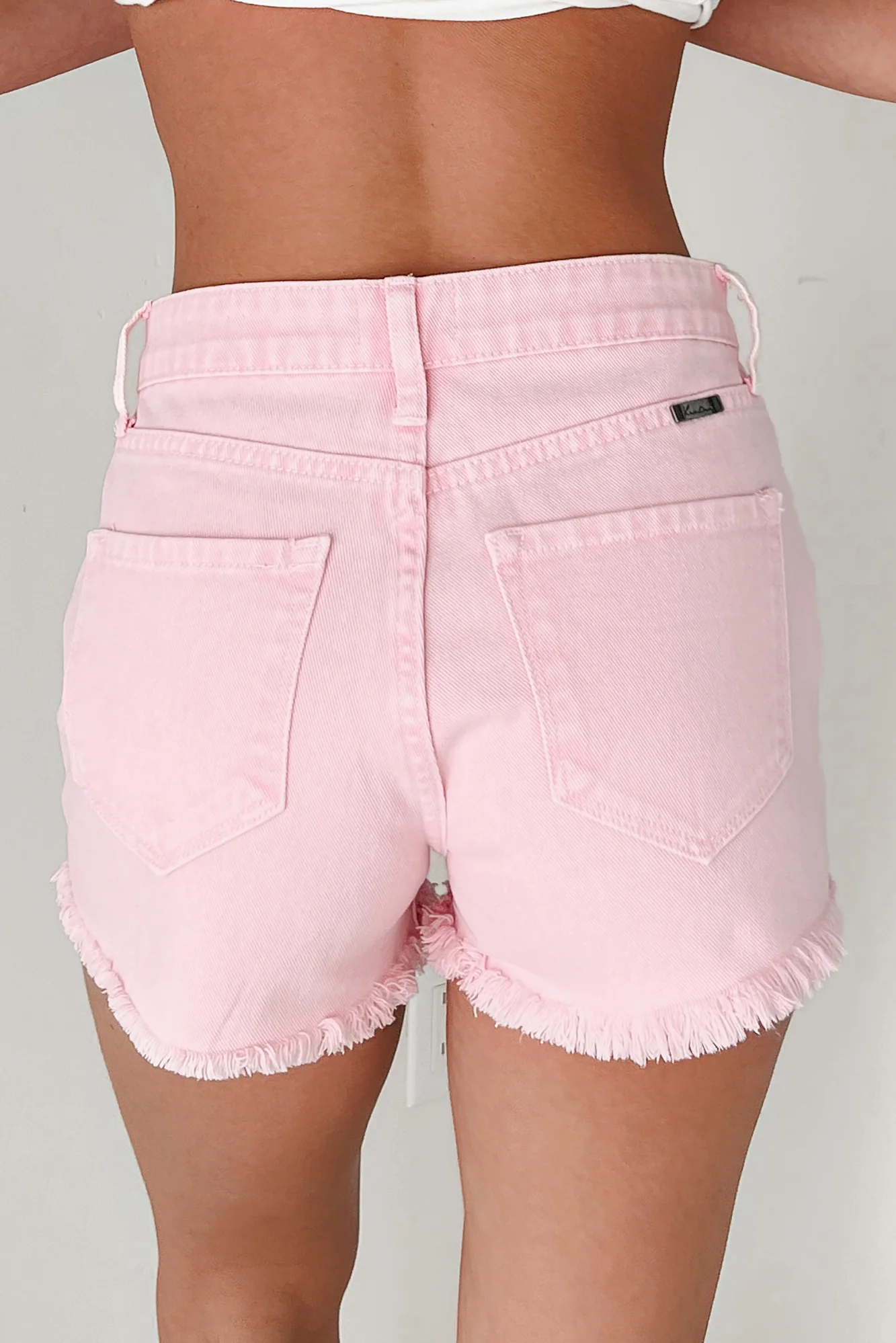 Cheyenne High Rise Frayed Kancan Denim Shorts (Pink) - Image 4