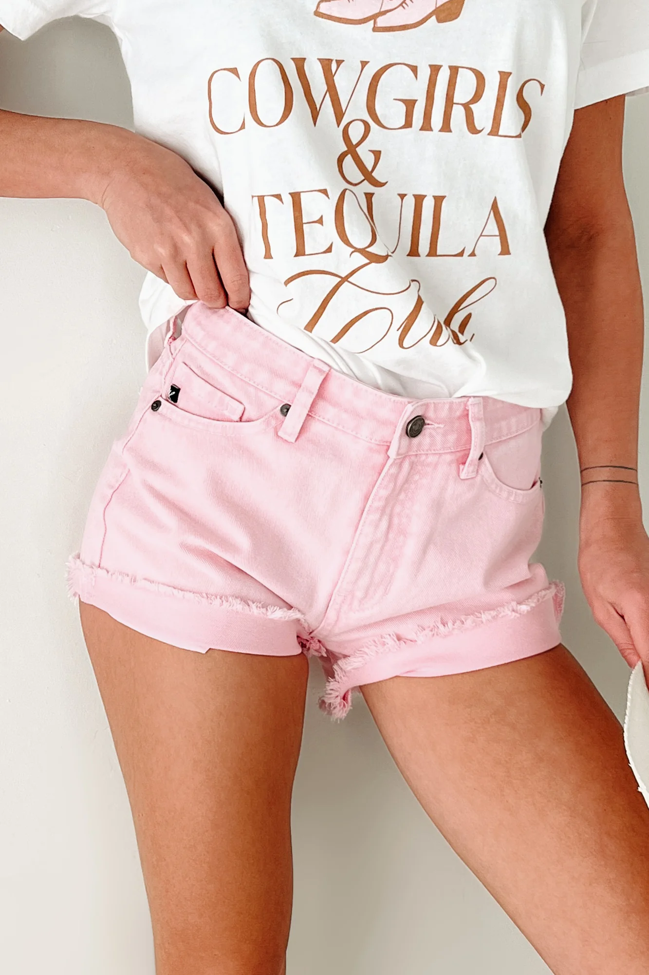 Cheyenne High Rise Frayed Kancan Denim Shorts (Pink) - Image 7