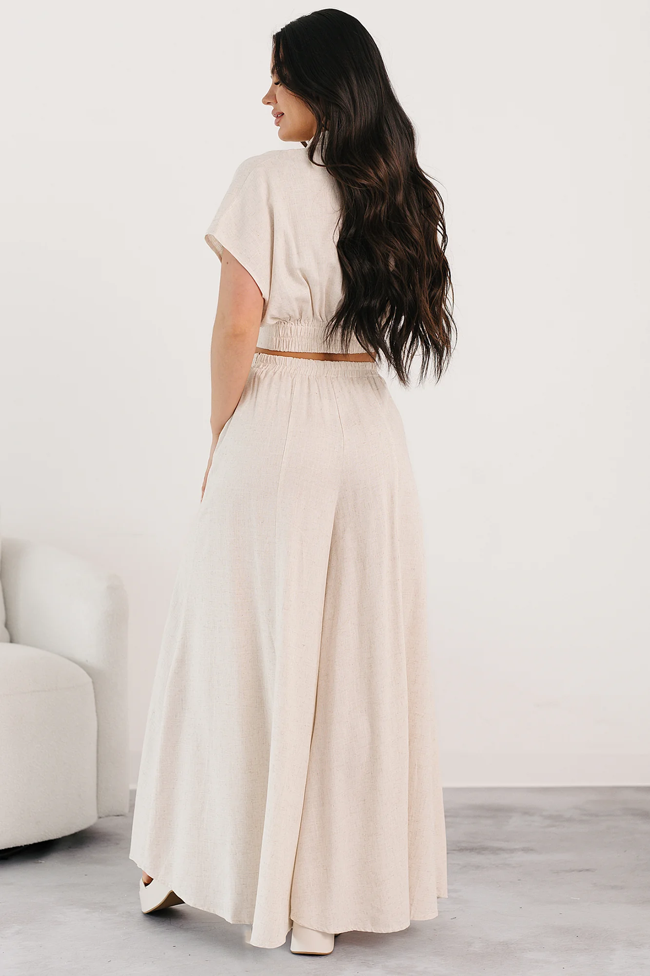 Chic and Simple Crop Top & Palazzo Pants Set (Oatmeal) - Image 6