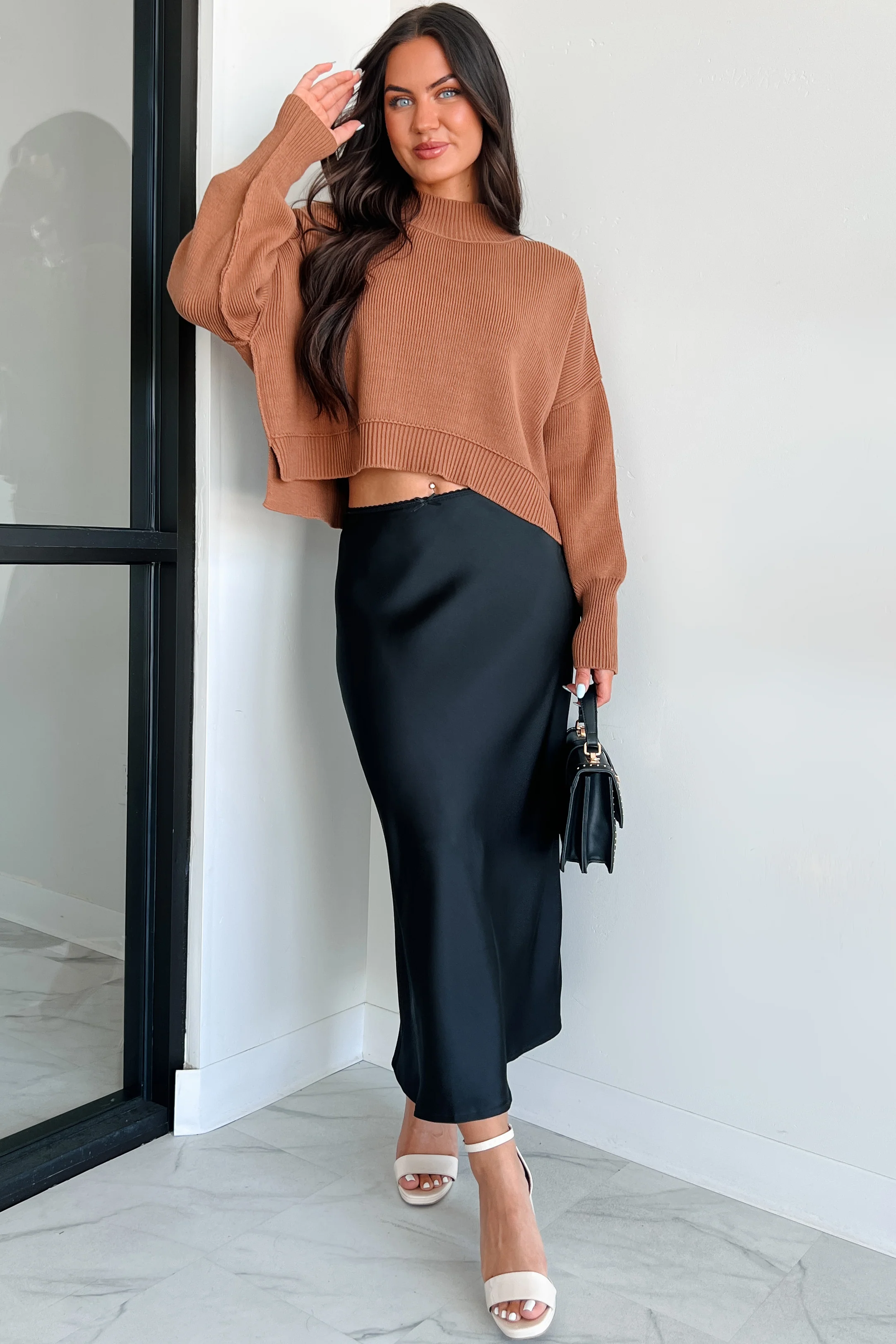 Chic Endeavors Satin Midi Skirt (Black) - Image 6