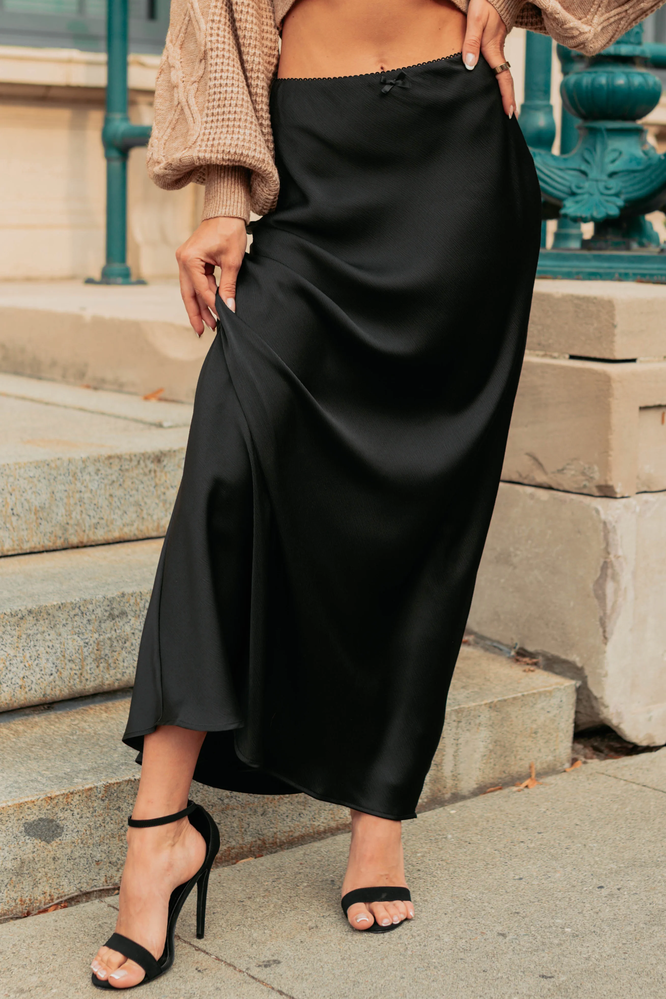 Chic Knows Best Textured Maxi Skirt (Black) - Image 2