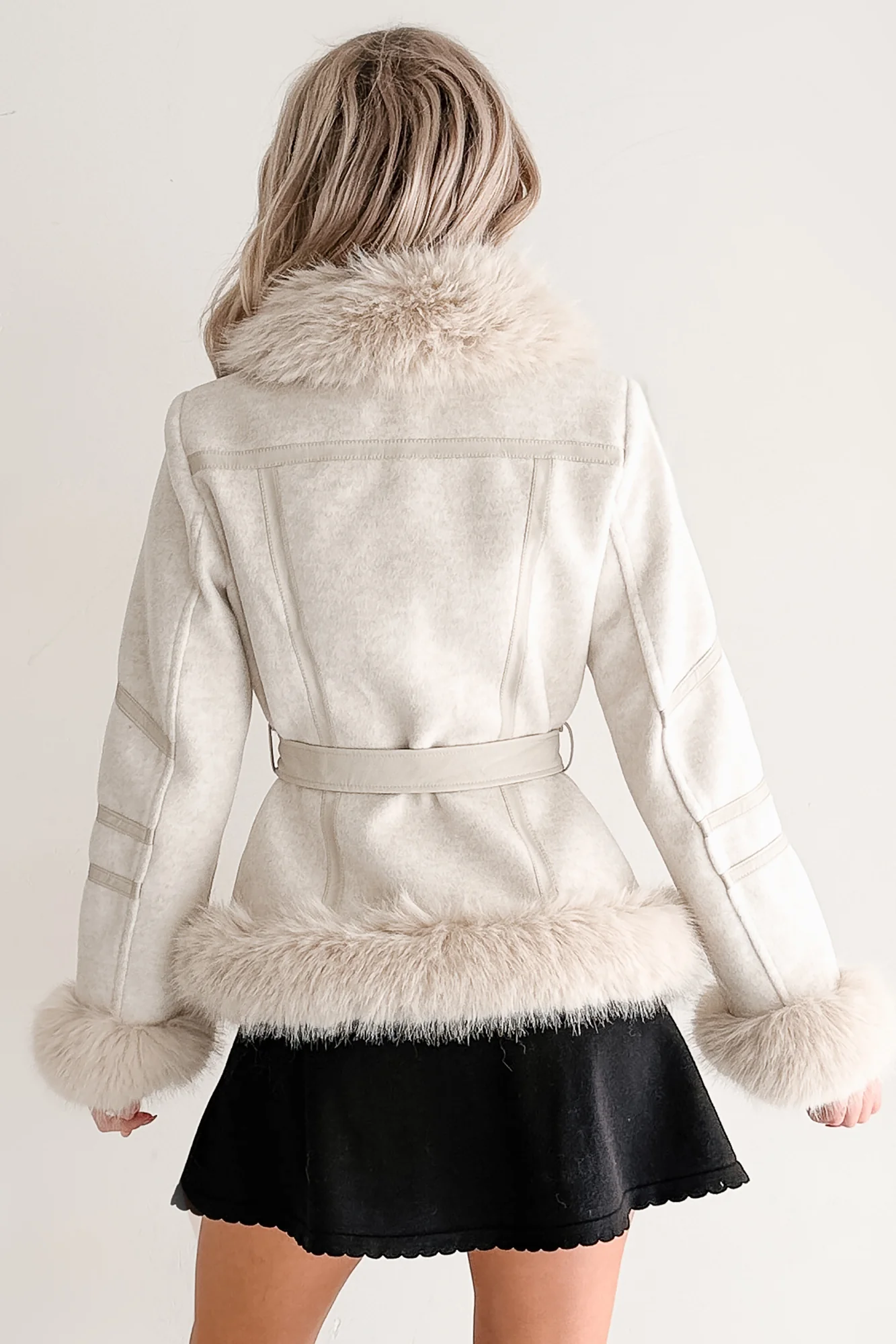 Chic Momentum Faux Fur Fleece Tie Coat (Oatmeal) - Image 4