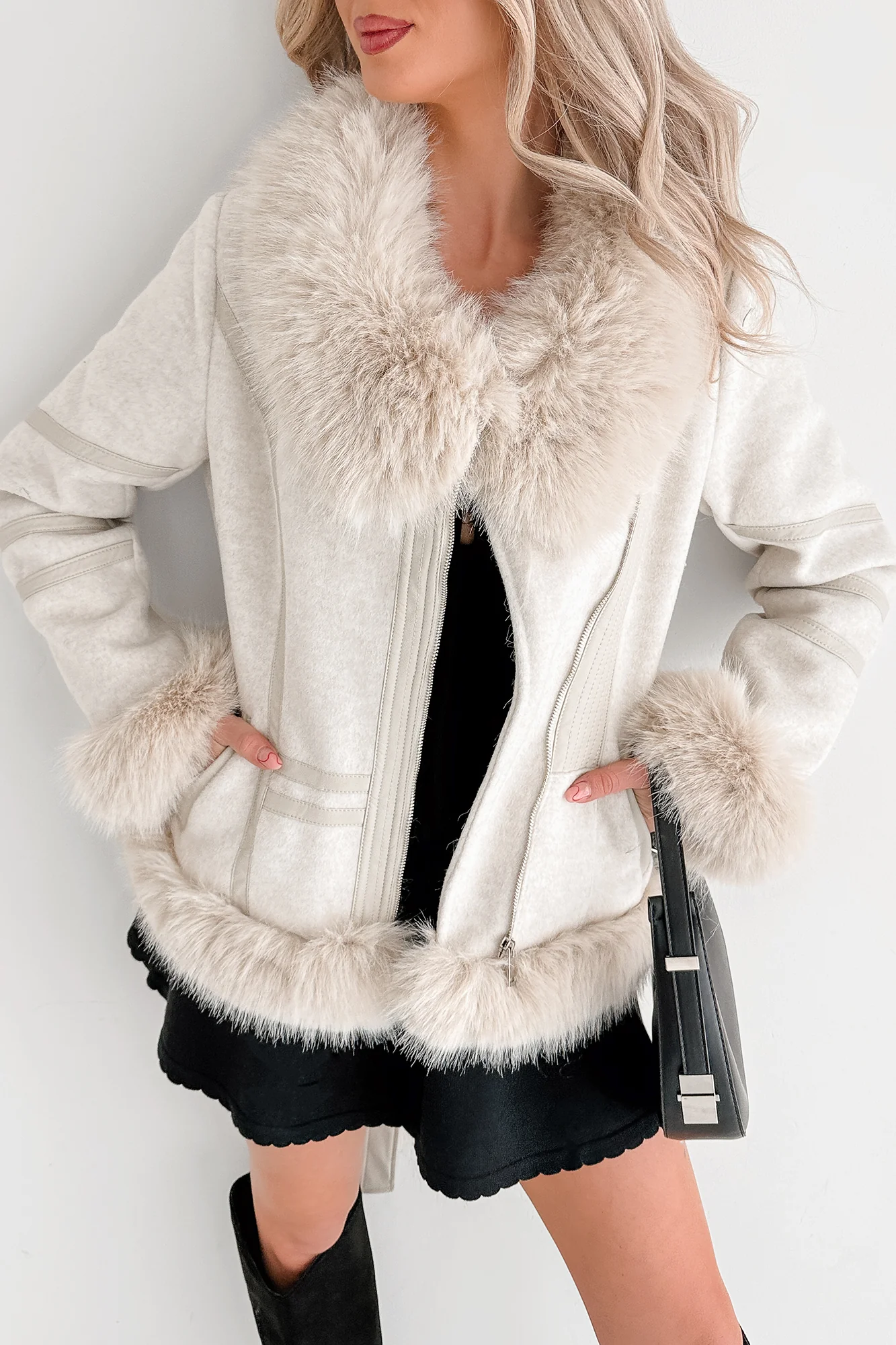 Chic Momentum Faux Fur Fleece Tie Coat (Oatmeal) - Image 6