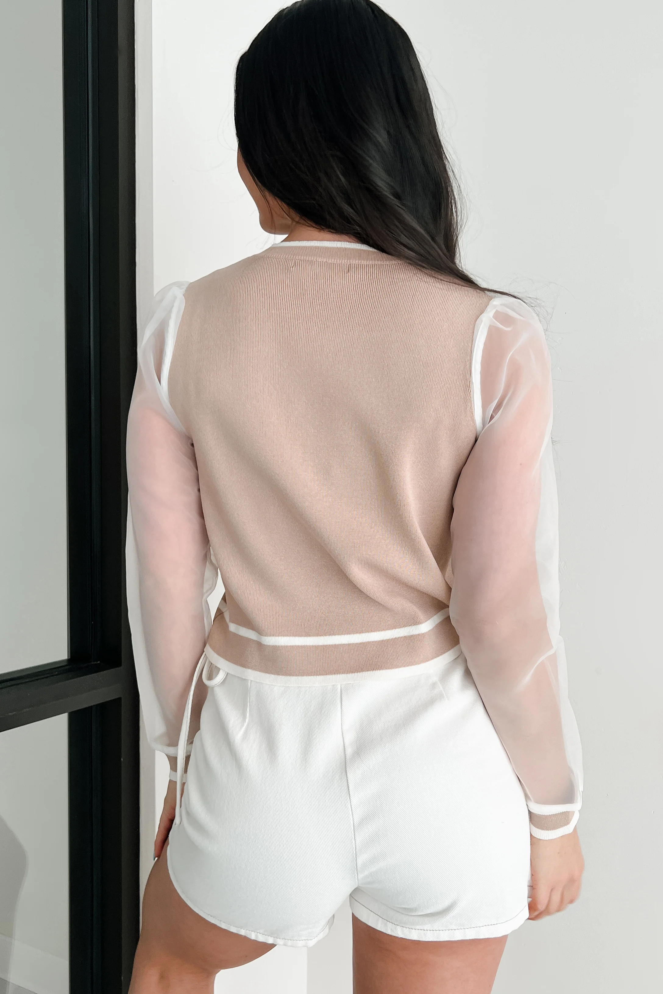 Chic Perception Organza Sleeve Cardigan (Beige/Ivory) - Image 4
