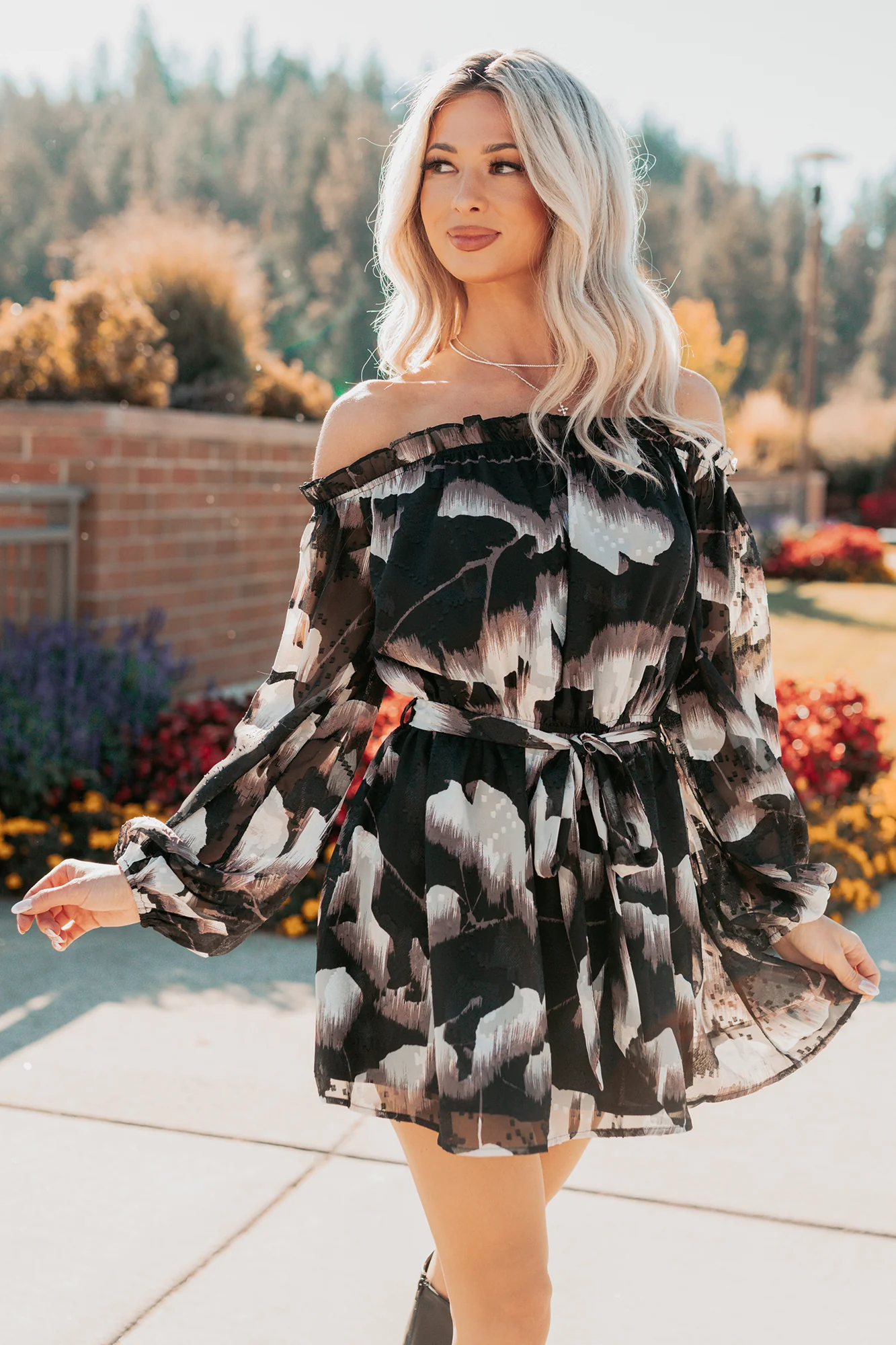 Chic Reign Off The Shoulder Mini Dress (Black Combo) - Image 2