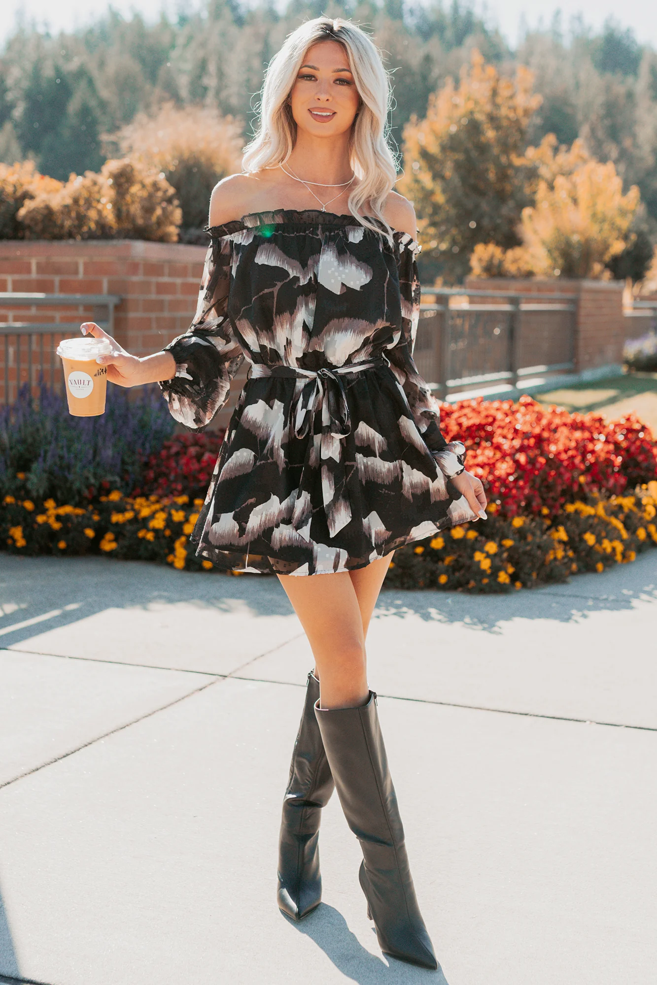 Chic Reign Off The Shoulder Mini Dress (Black Combo) - Image 6
