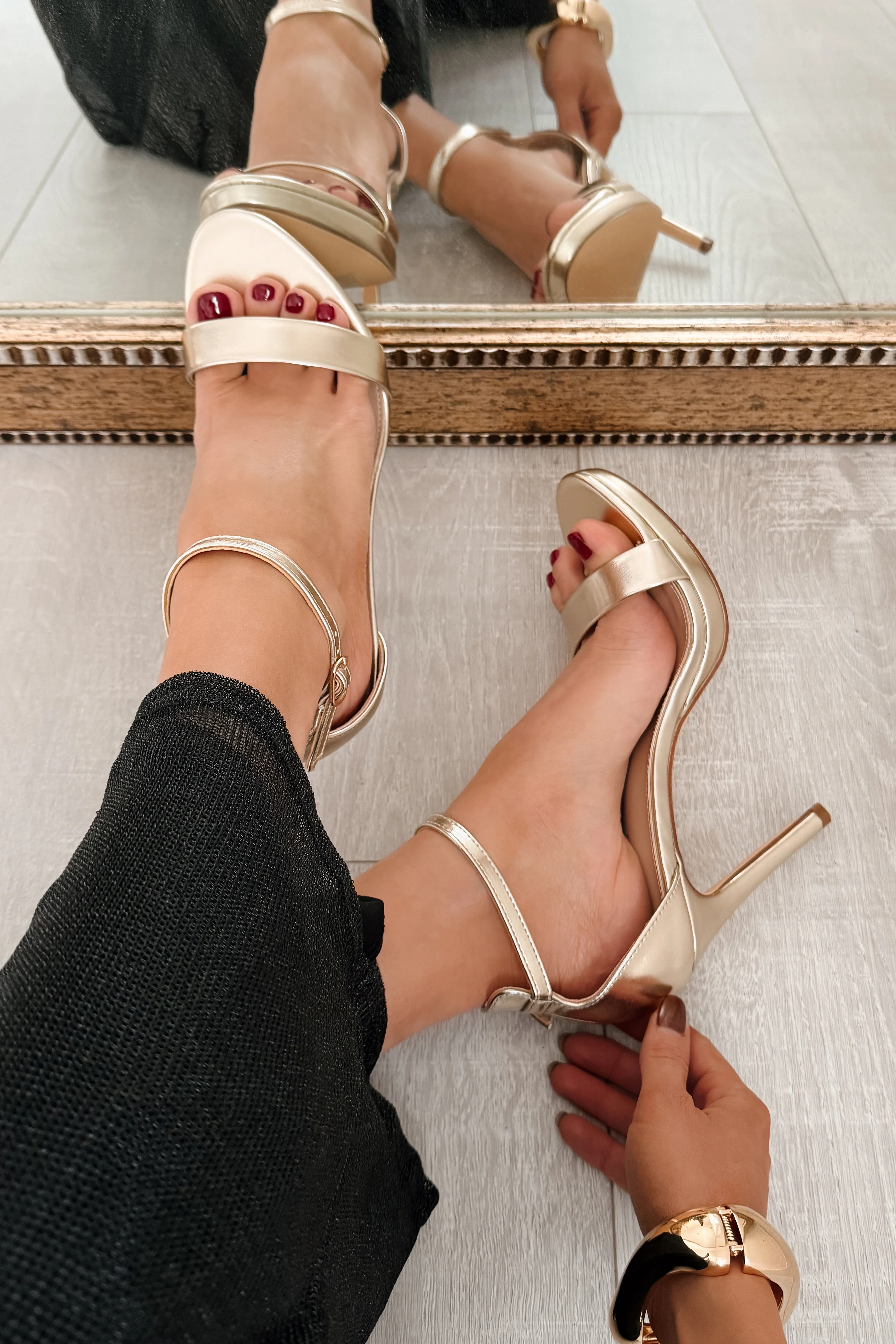 Chic Spotlight Stiletto Ankle Strap Heels (Gold) - Image 4