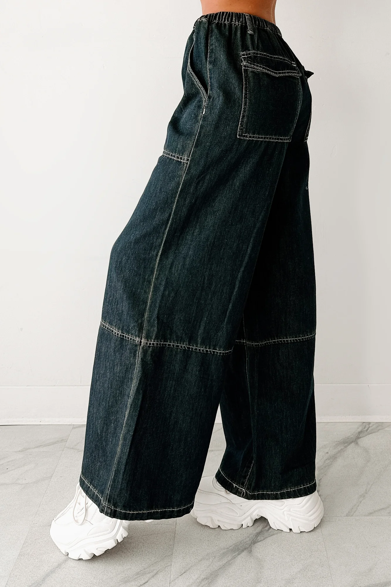 Chill Energy Wide Leg Drawstring Pants (Grey Denim) - Image 12