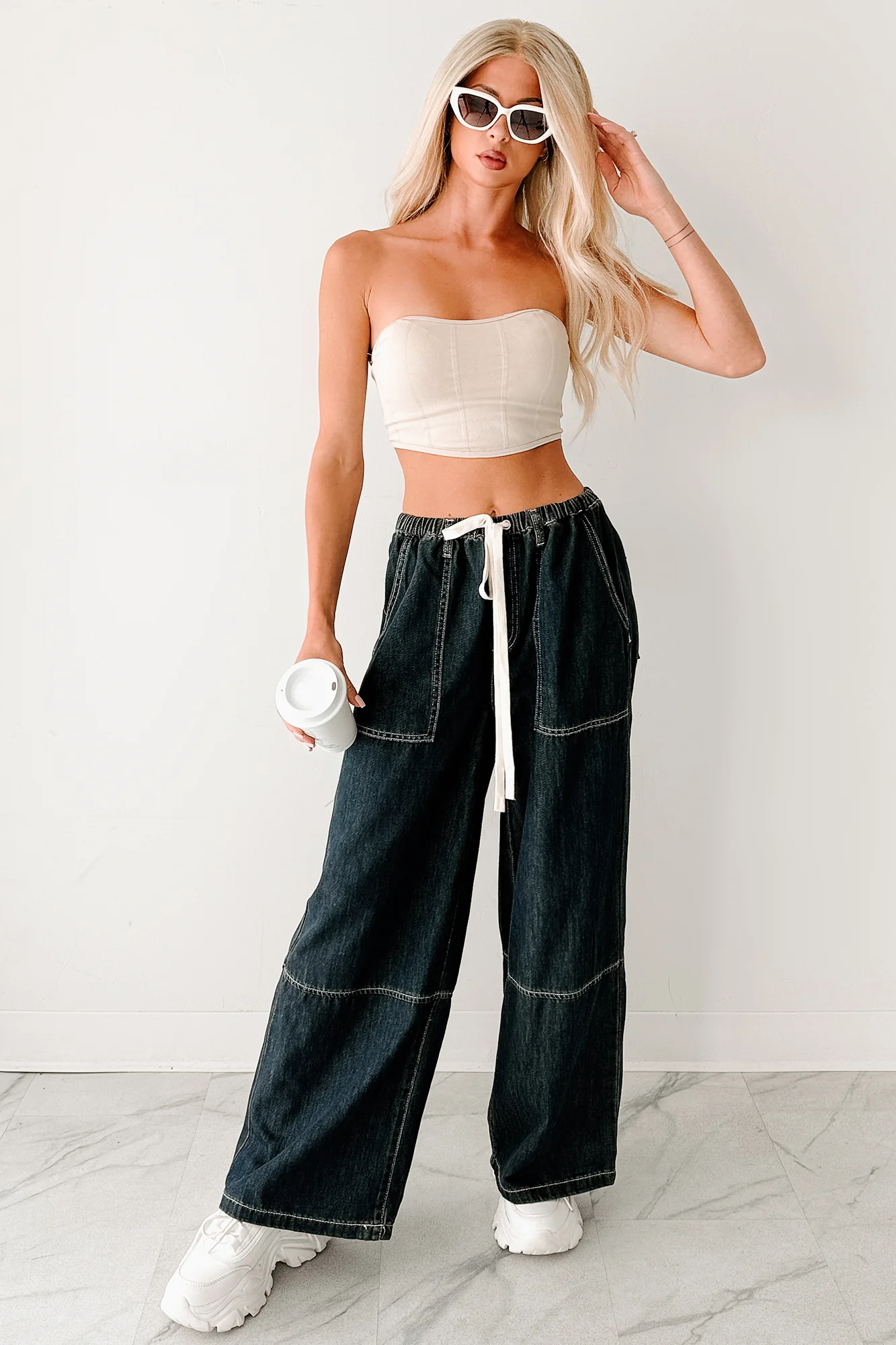 Chill Energy Wide Leg Drawstring Pants (Grey Denim) - Image 13