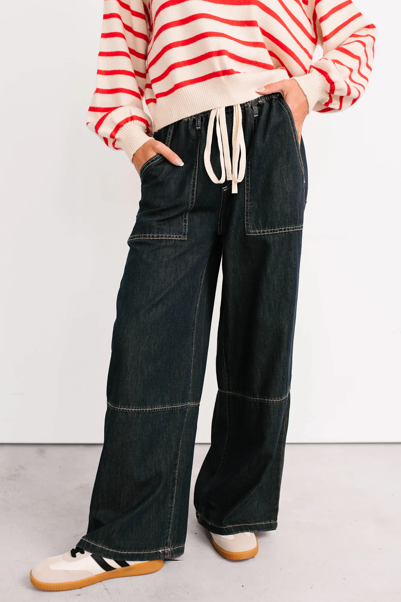 Chill Energy Wide Leg Drawstring Pants (Grey Denim) - Image 15