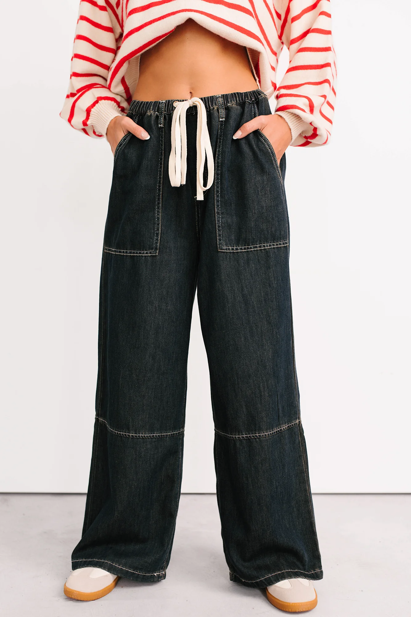 Chill Energy Wide Leg Drawstring Pants (Grey Denim) - Image 16
