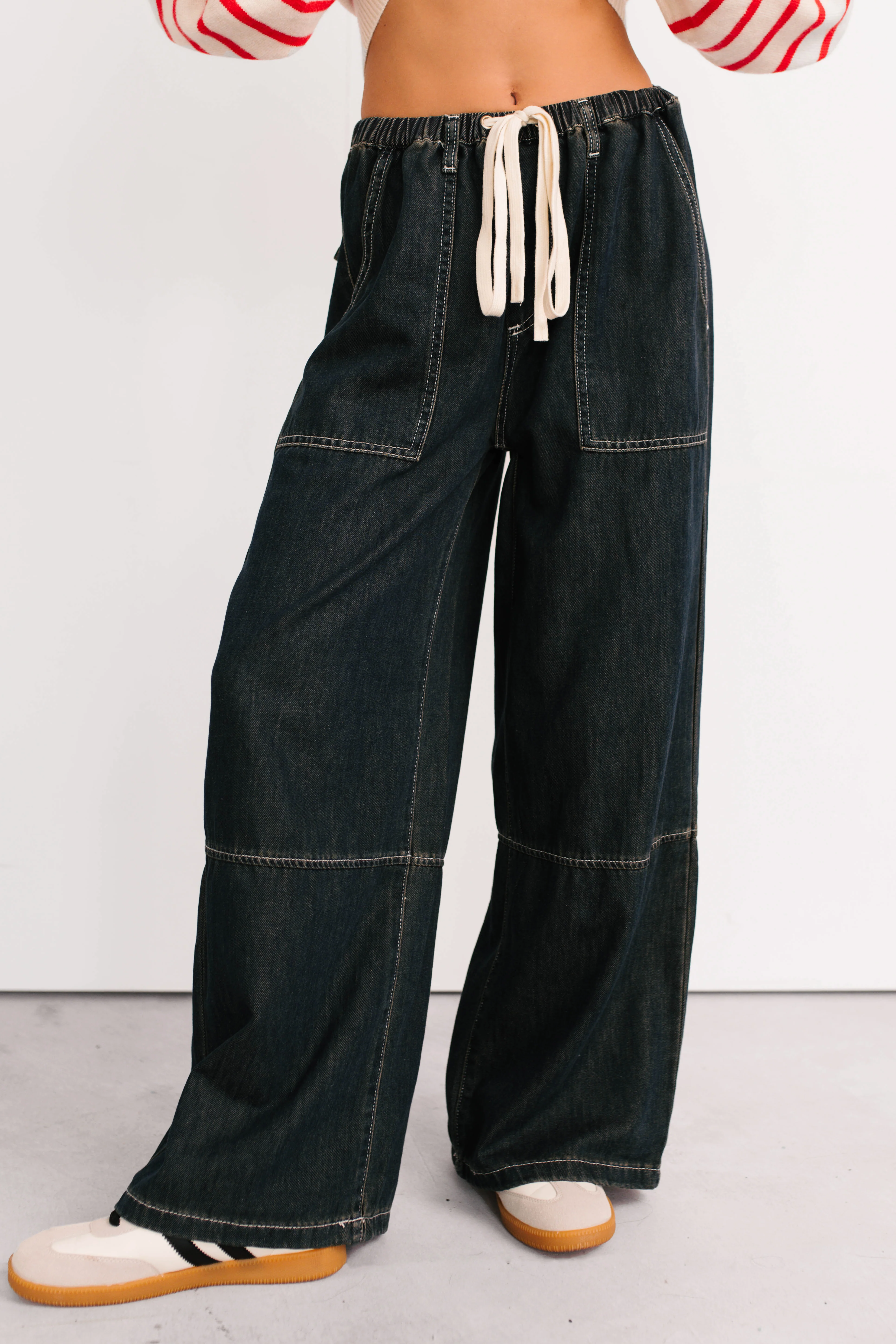 Chill Energy Wide Leg Drawstring Pants (Grey Denim) - Image 21