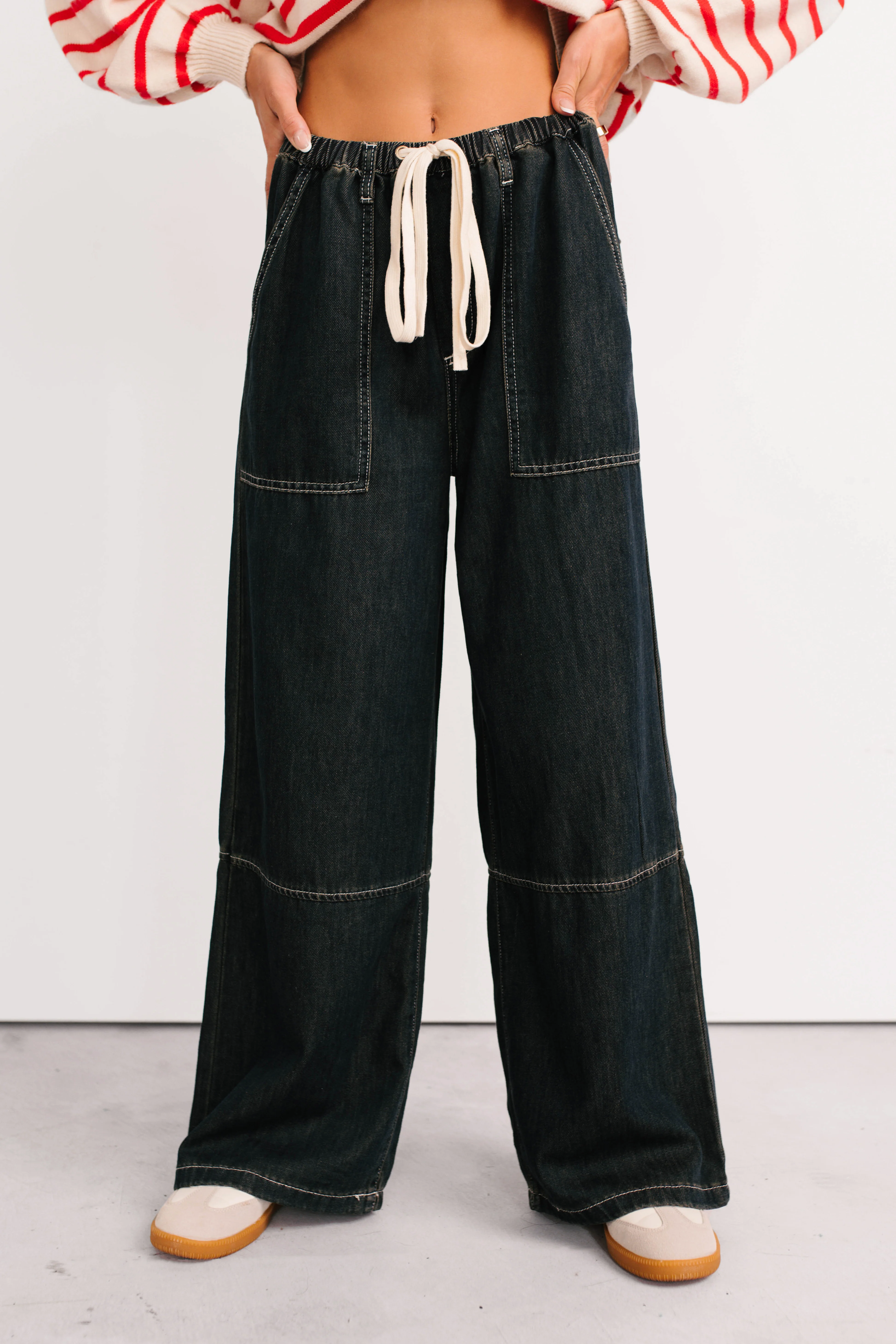 Chill Energy Wide Leg Drawstring Pants (Grey Denim) - Image 5