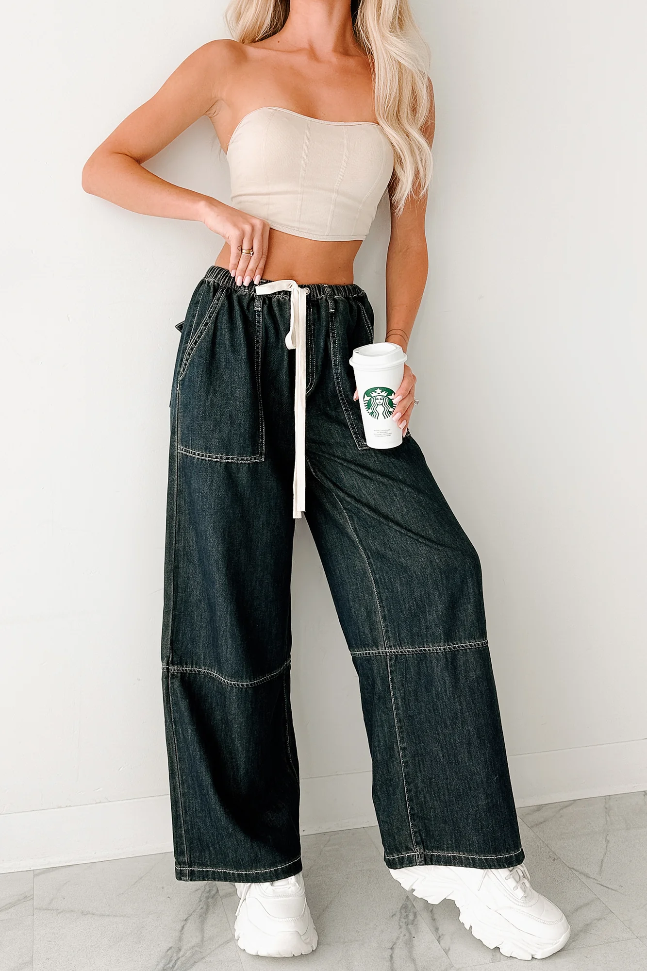 Chill Energy Wide Leg Drawstring Pants (Grey Denim) - Image 8