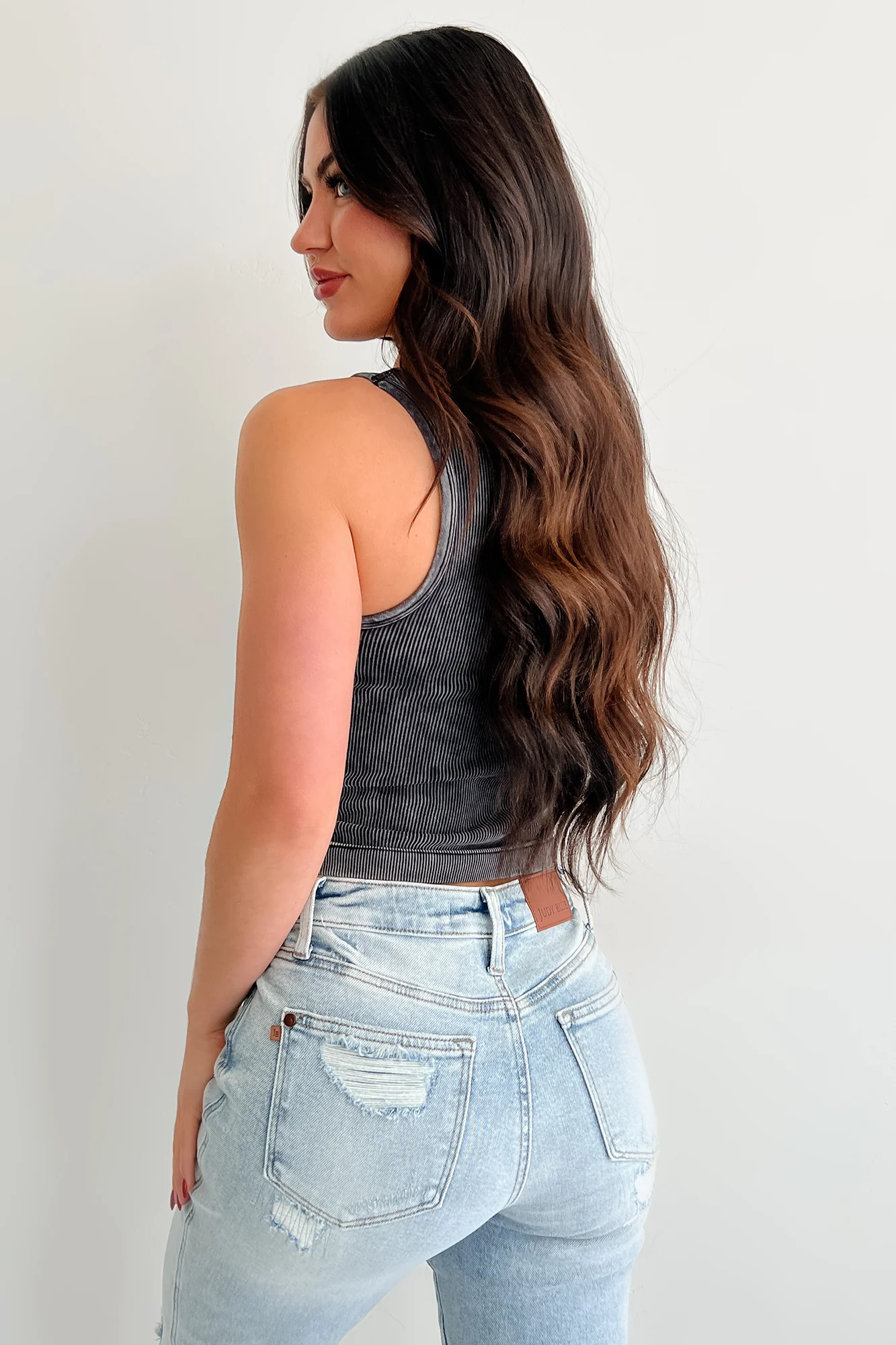 Chill Intentions Ribbed Washed Zenana Henley Tank (Ash Black) - Image 6