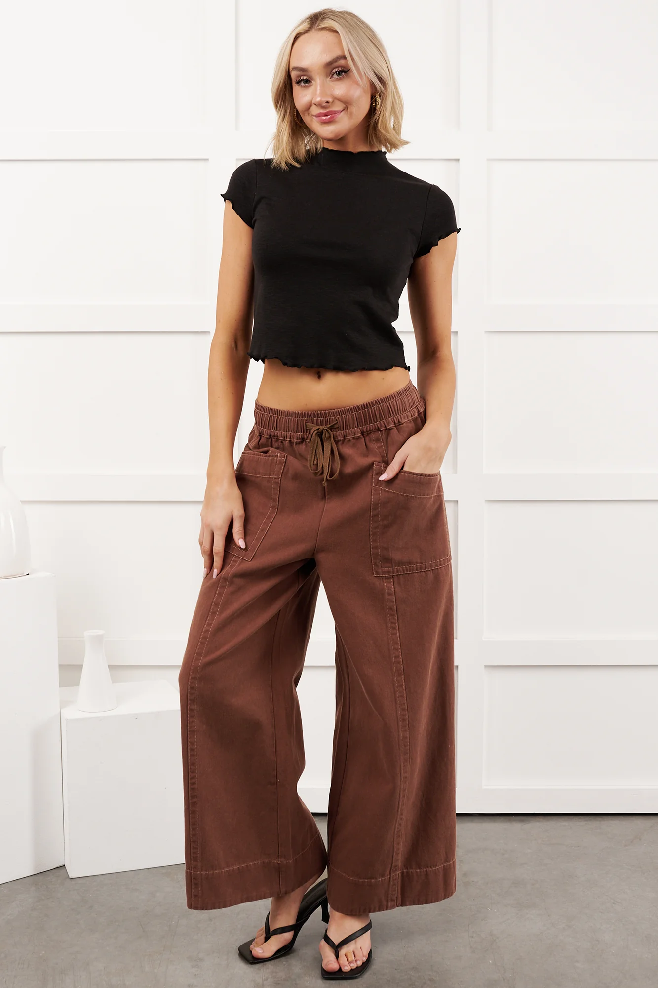 Chill Route Modal Lettuce Edge Crop Top (Black) - Image 5