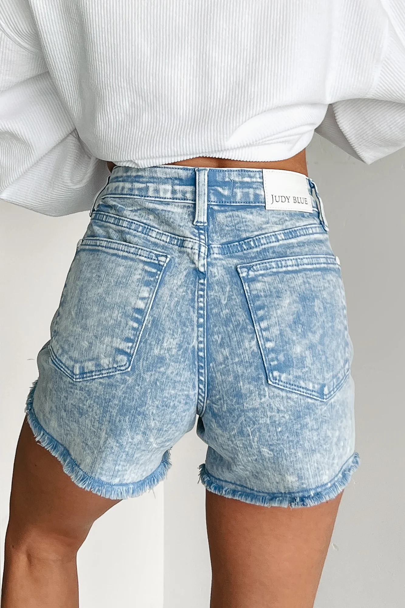 Christine Mid Rise Judy Blue Garment Dyed Shorts (Cyan) - Image 4