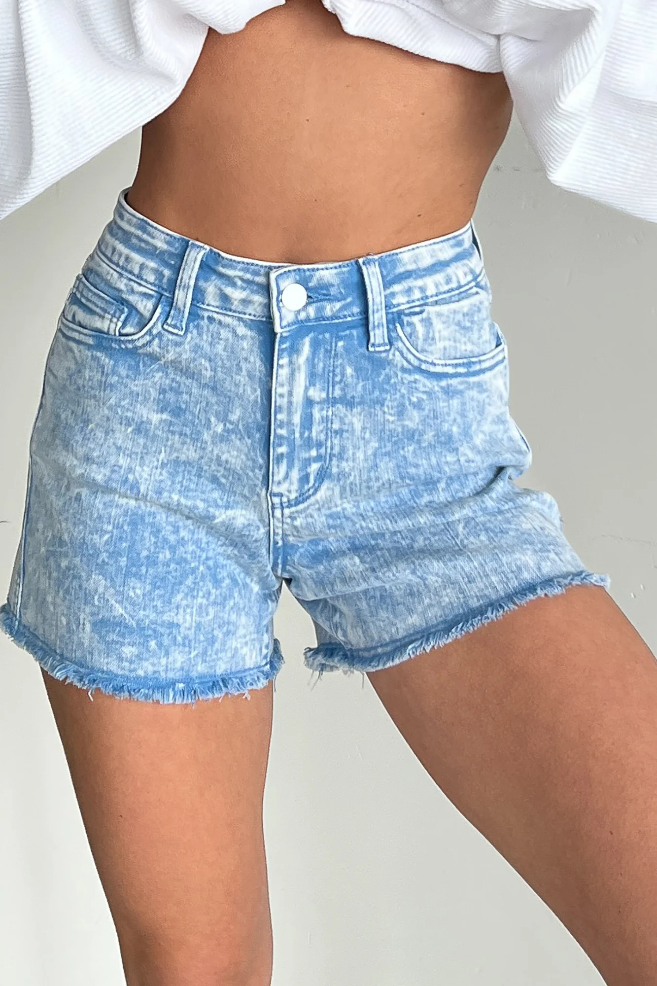 Christine Mid Rise Judy Blue Garment Dyed Shorts (Cyan) - Image 6