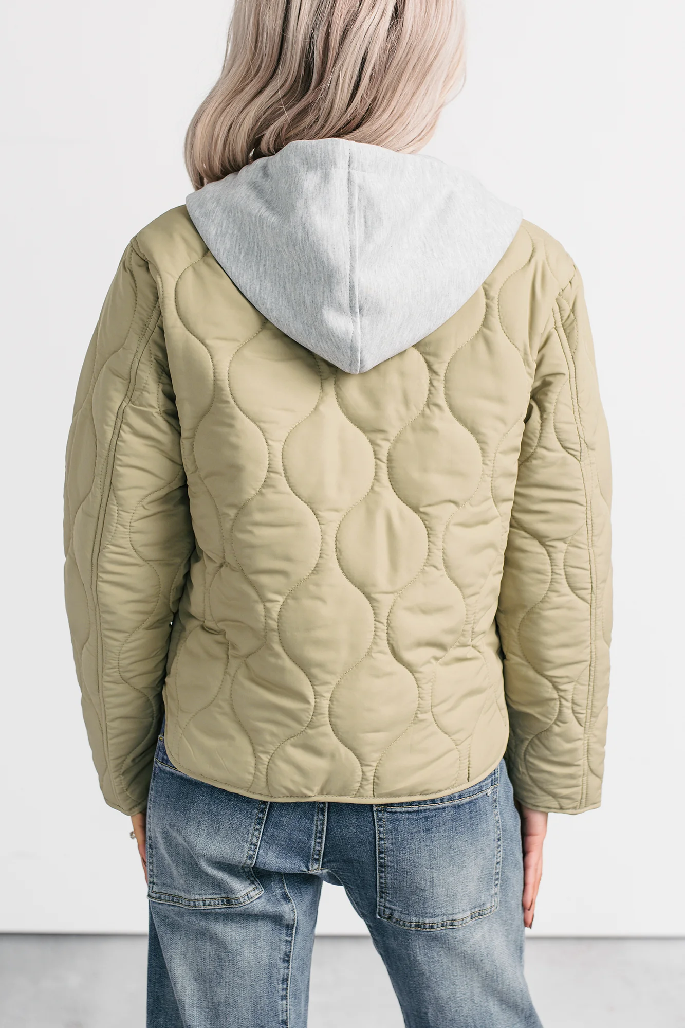 City Stitch Hooded Lightweight Quilted Jacket (Olive) - Image 4