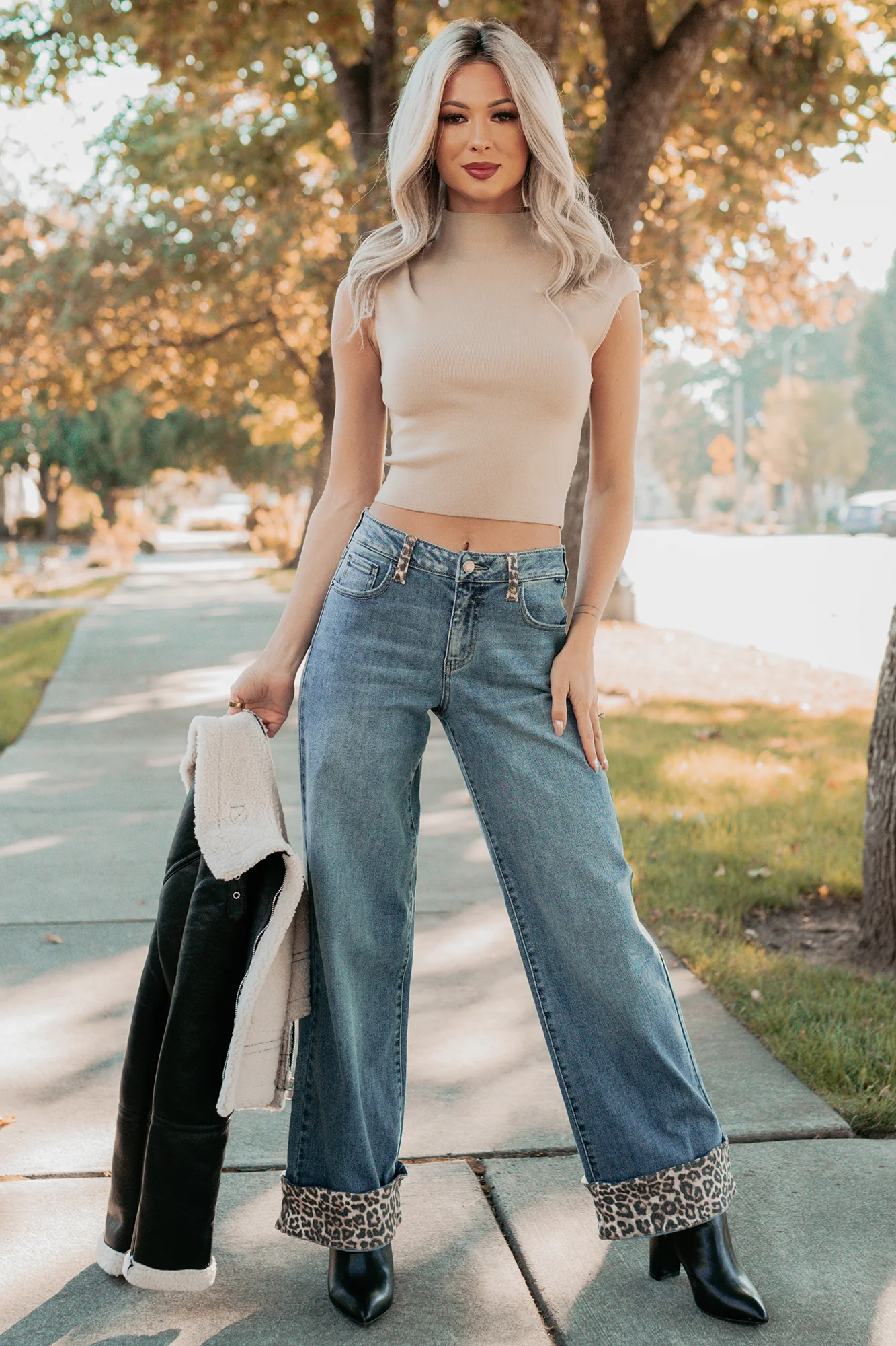Cleo Mock Neck Sweater Crop Top (Beige) - Image 2