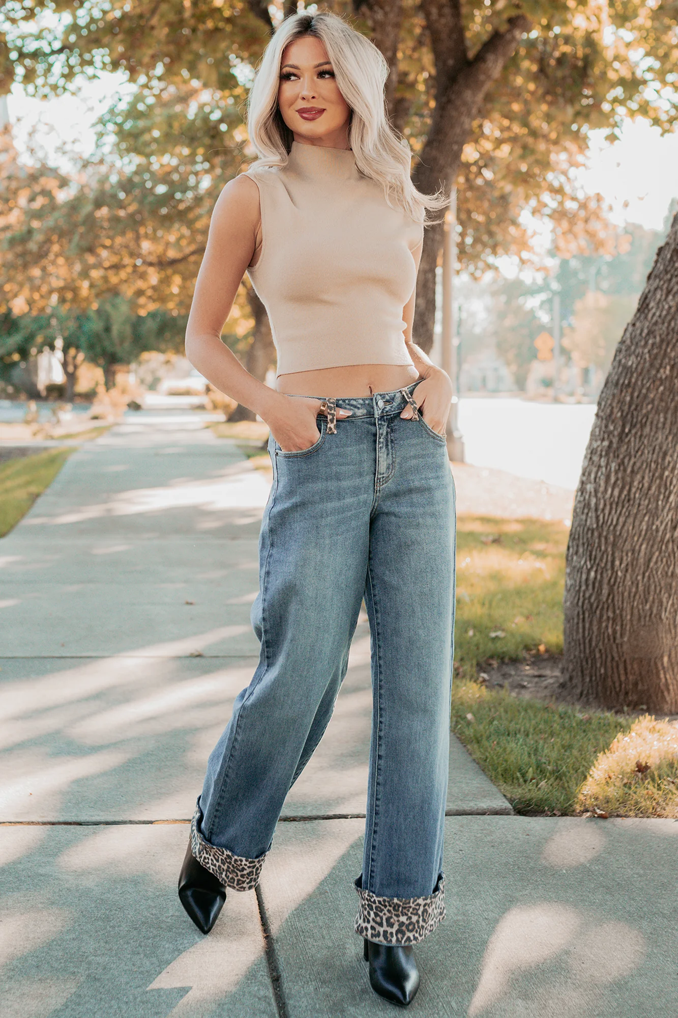Cleo Mock Neck Sweater Crop Top (Beige) - Image 3