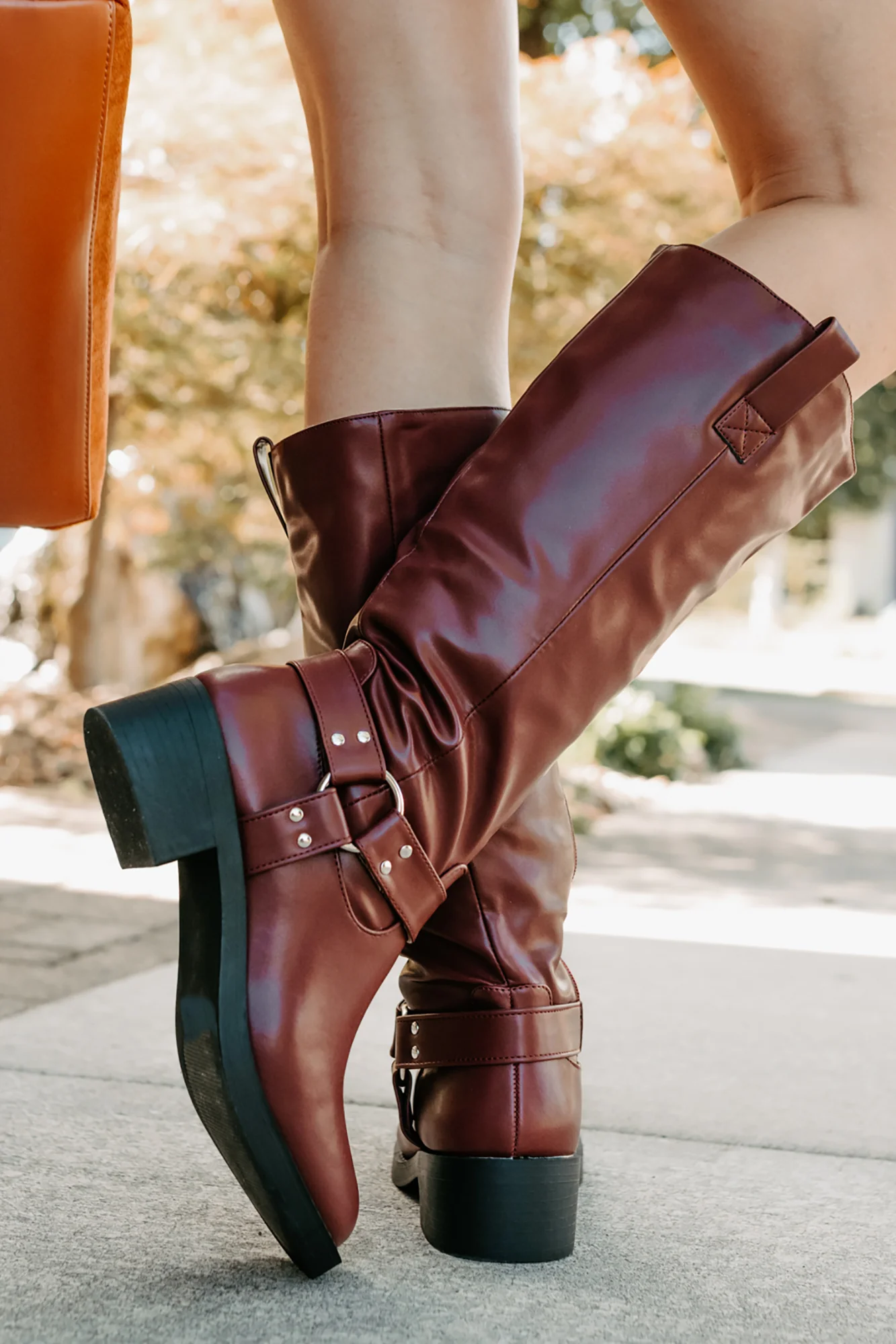 Clocking In Faux Leather Knee High Boots (Wine) - Image 2