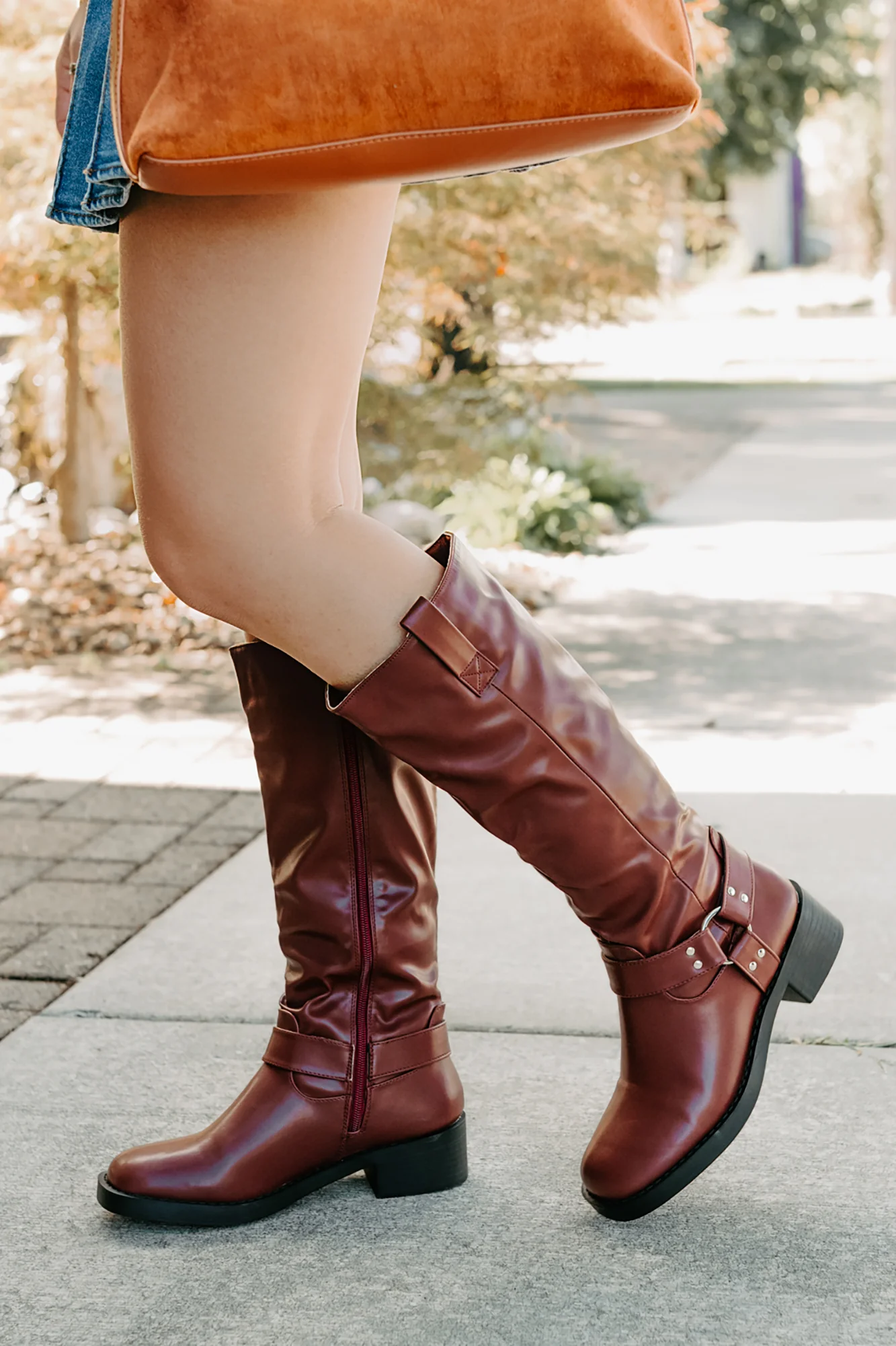 Clocking In Faux Leather Knee High Boots (Wine) - Image 4