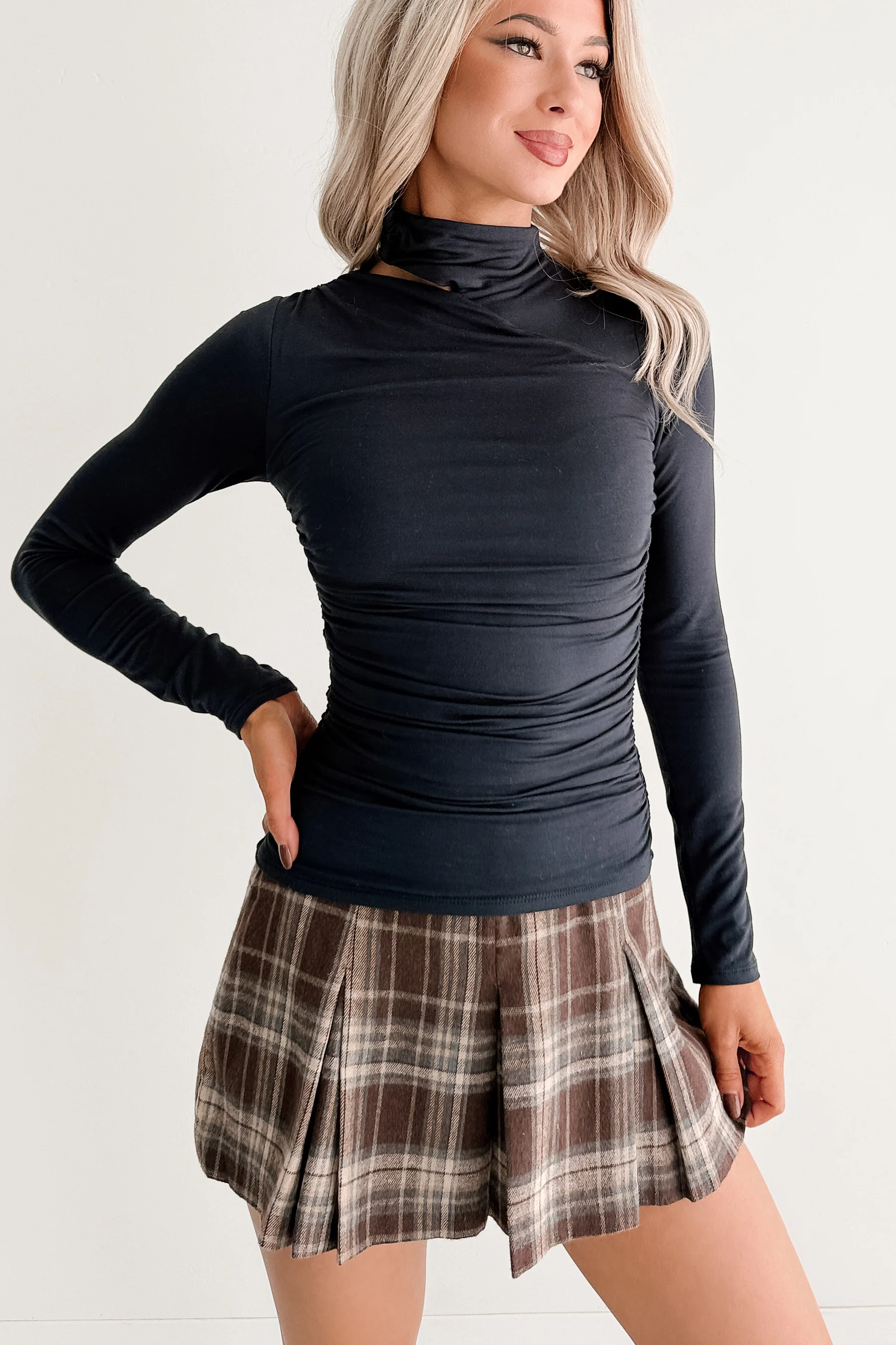 Close To Me Long Sleeve Cut-Out Top (Dark Navy) - Image 5