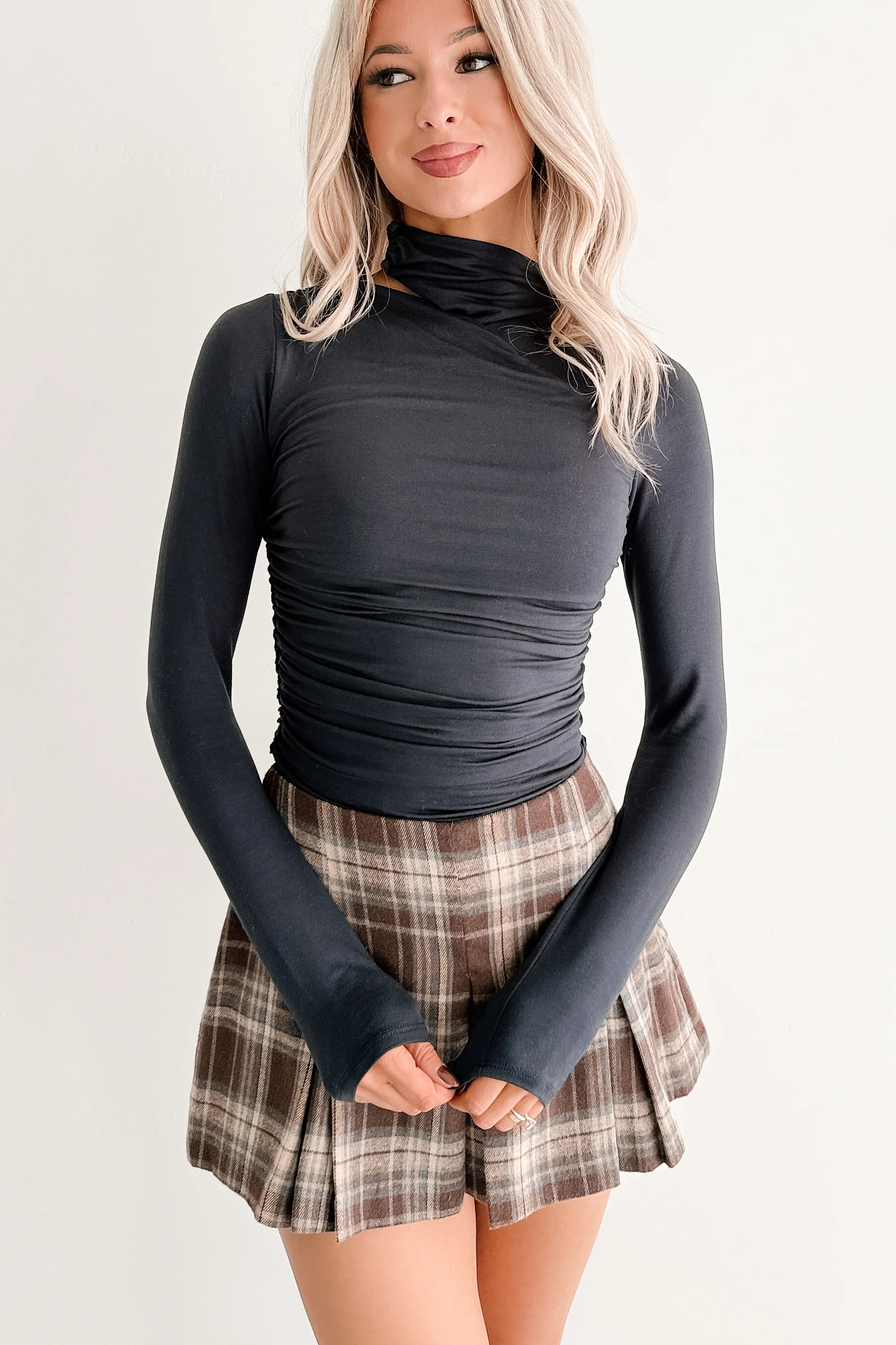 Close To Me Long Sleeve Cut-Out Top (Dark Navy) - Image 6