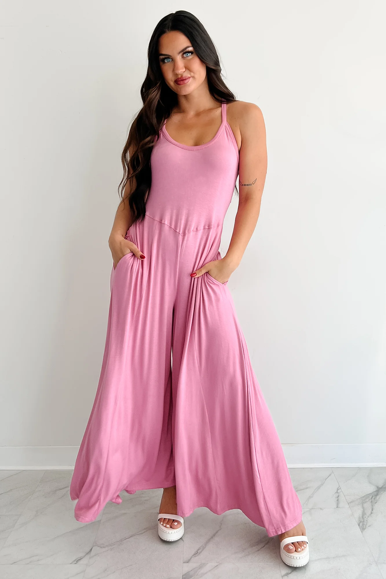 Cloud Naps Sleeveless Cross Back Jumpsuit (Pink) - Image 3